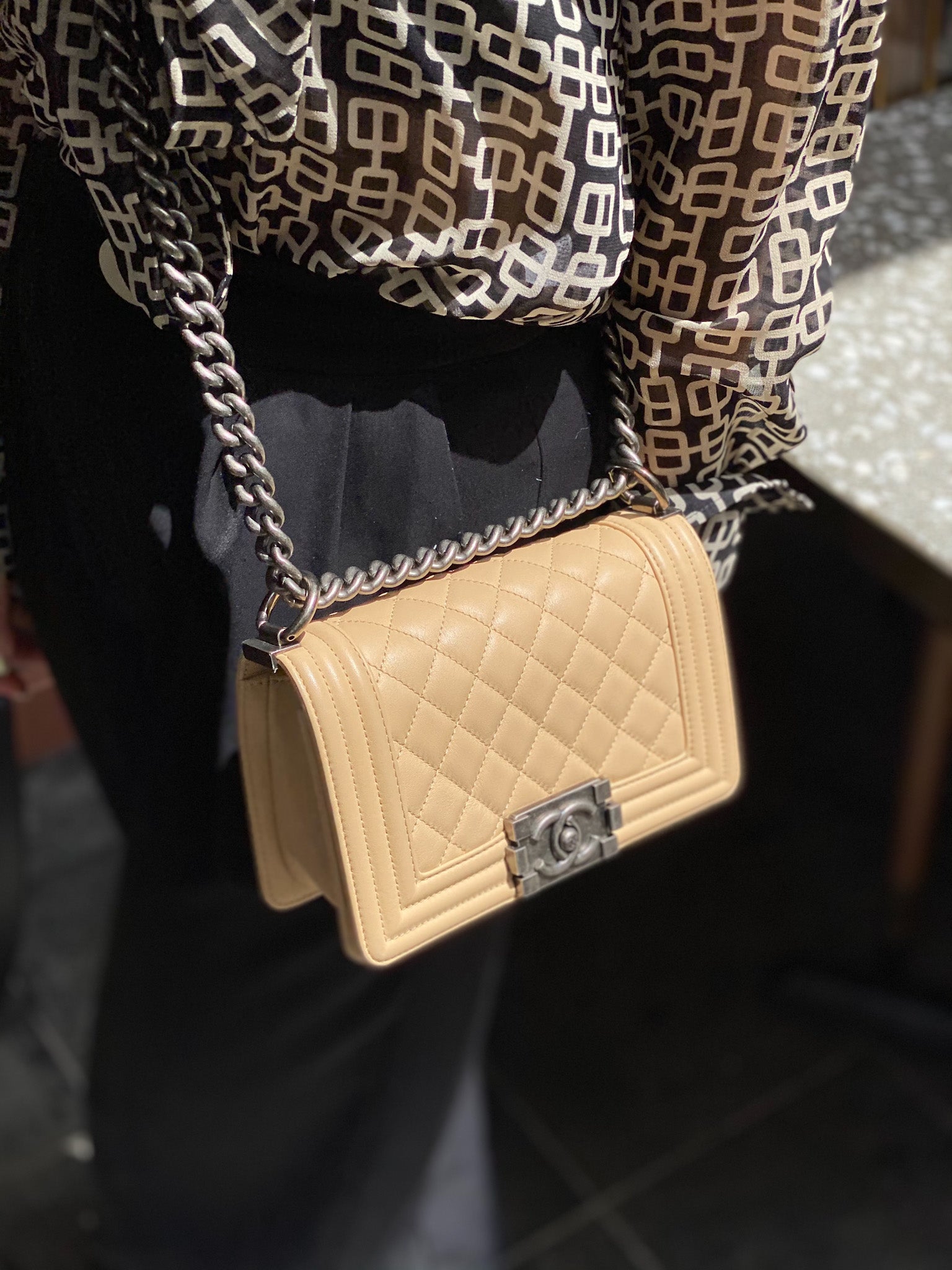 Chanel Small Flat Quilted Coco Luxe Flap Bag Light Beige Aged Gold Har –  Coco Approved Studio