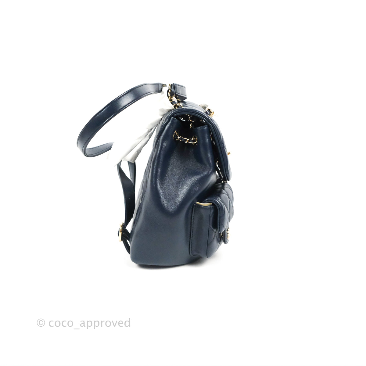 Chanel Duma Backpack Medium Navy Calfskin Gold Hardware 23P Coco