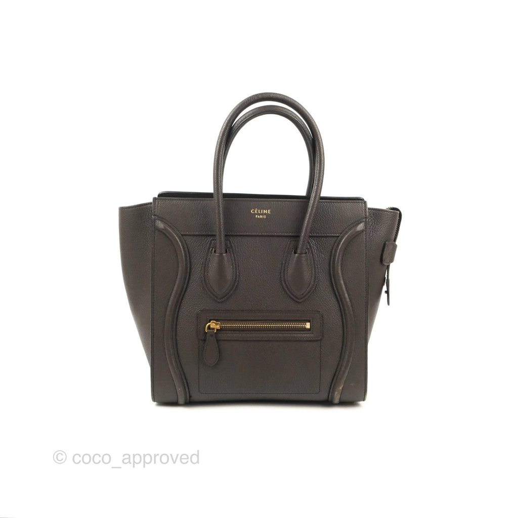 Celine Micro Luggage Handbag Dark Brown Grained Calfskin