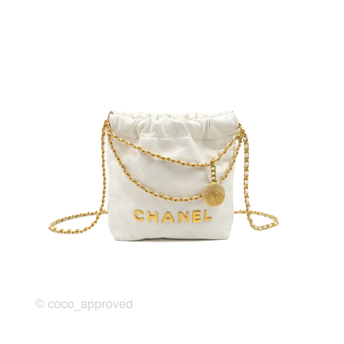 Chanel Shiny Calfskin Quilted Mini Chanel 22 White – The Bag Broker