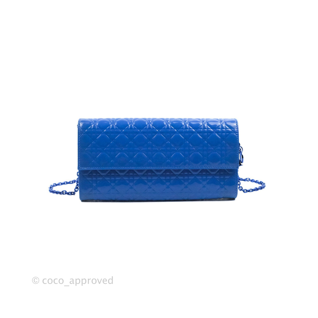 Christian Dior Lady Dior Clutch Bag Cannage Patent Blue Blue/Silver Hardware