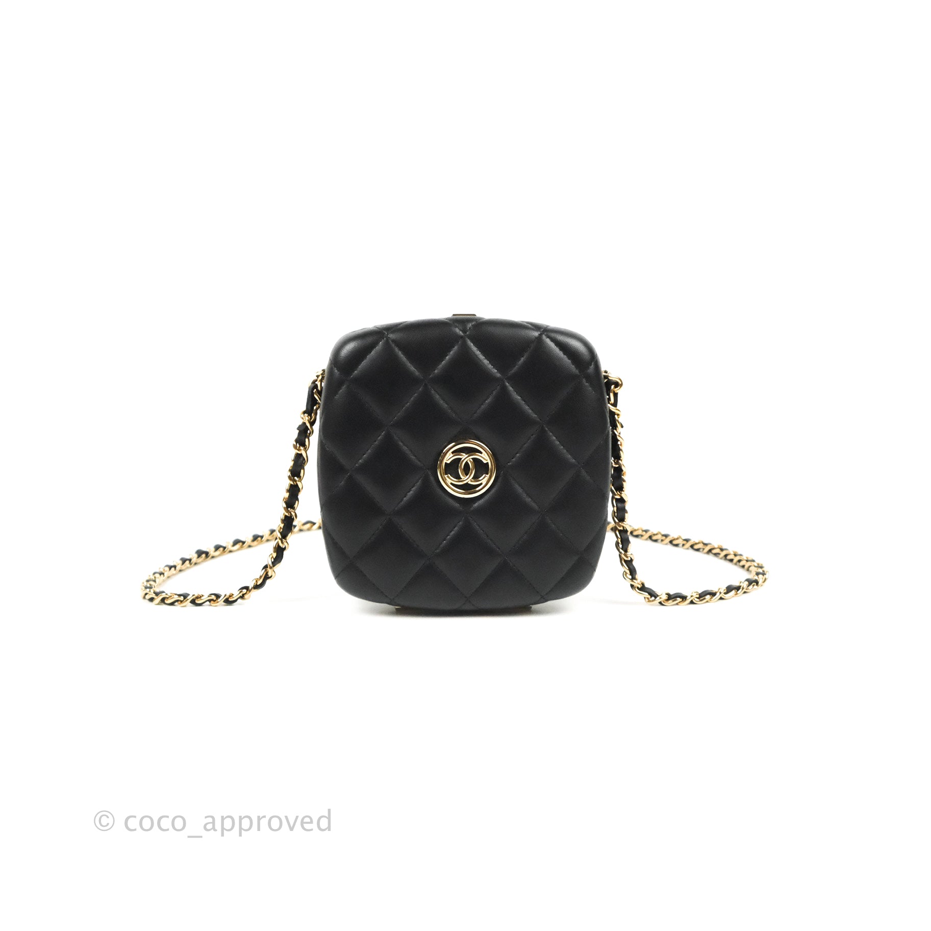 Chanel Black Quilted Lambskin And Gold Mirror Makeup Box Clutch