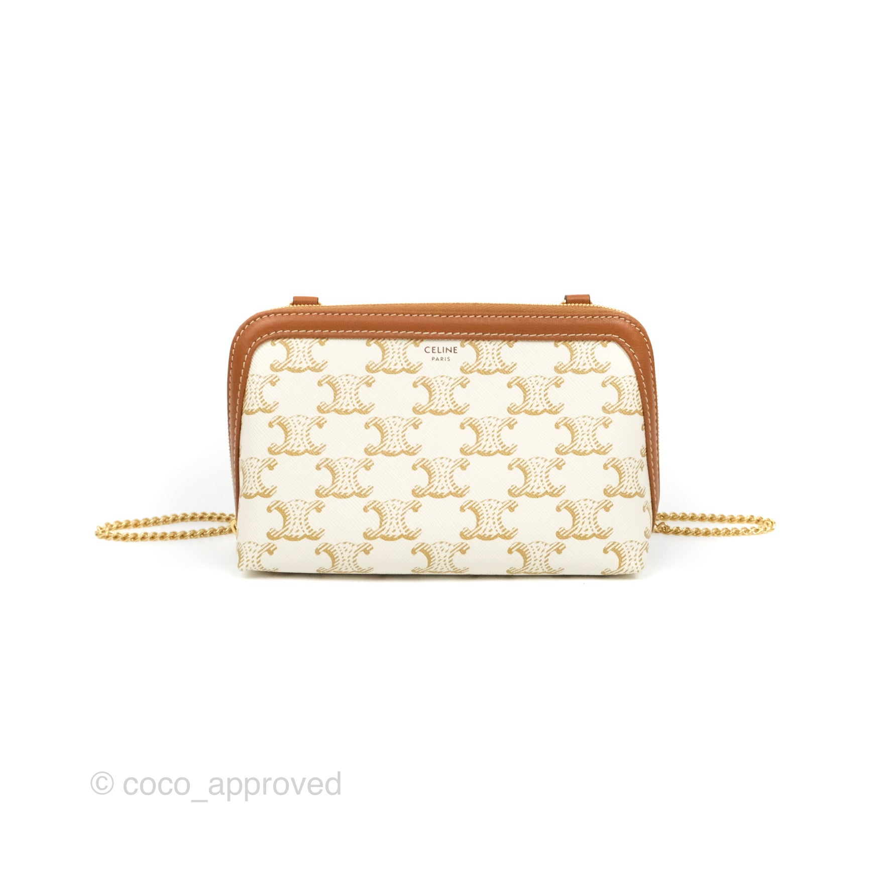 CLUTCH WITH CHAIN IN TRIOMPHE CANVAS AND LAMBSKIN - TAN