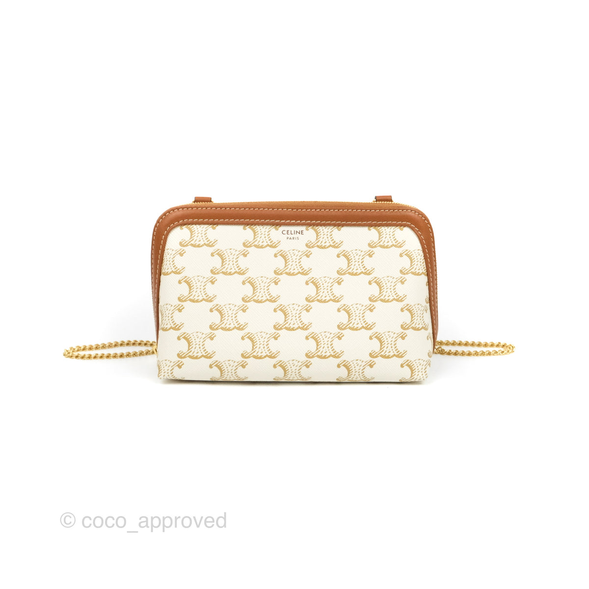 Celine Clutch With Chain Triomphe Canvas Lambskin White/Tan – Coco Approved  Studio