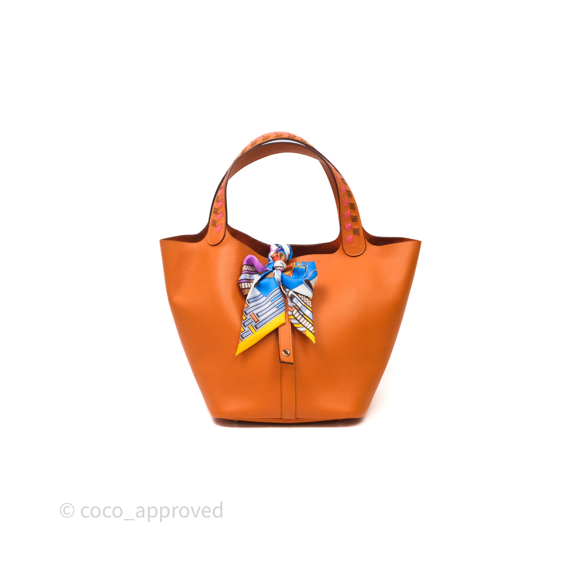 Hermès Tressage De Cuir Picotin Lock 22 Abricot I9/ Rose Azalée 8W