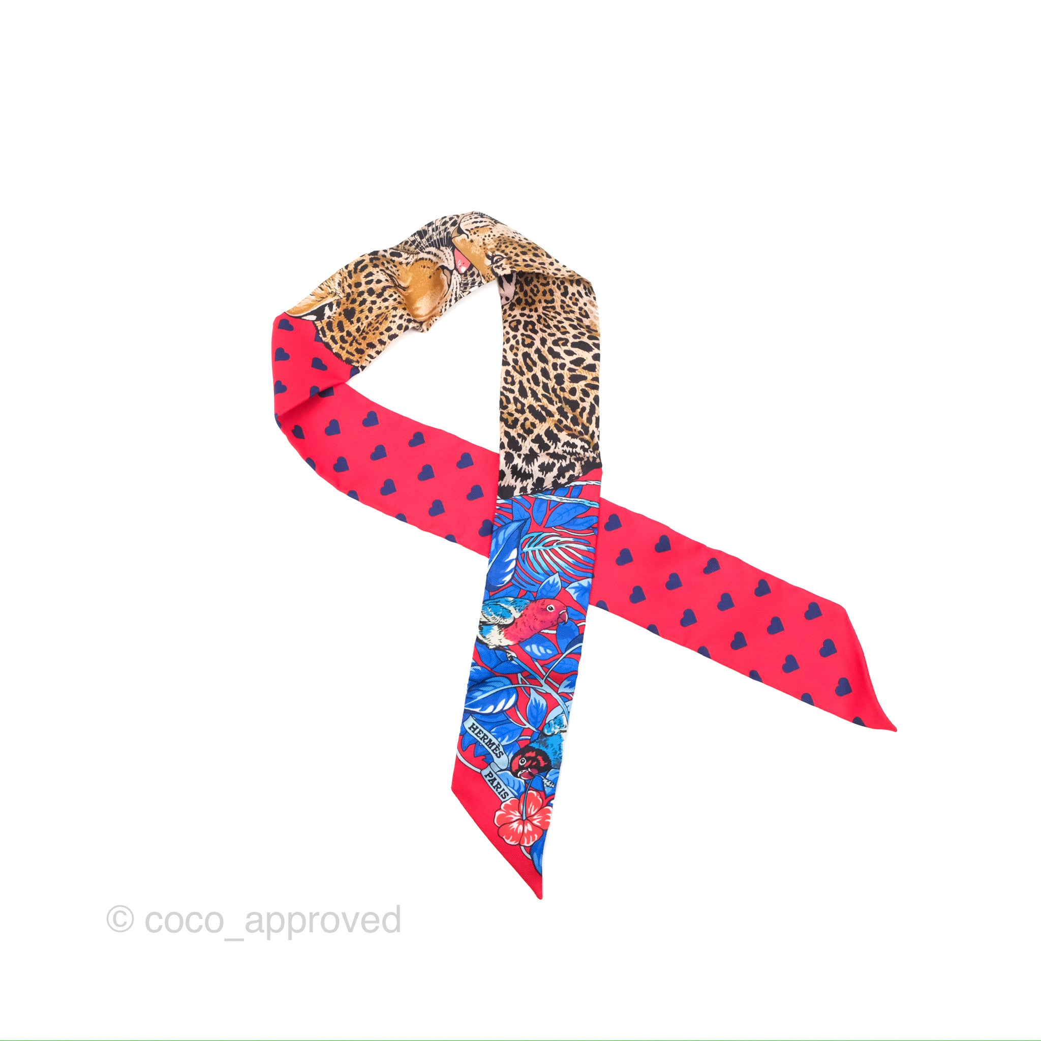 Hermes Jungle Love Love Silk Twilly Rouge /Marine /Fauve – Coco