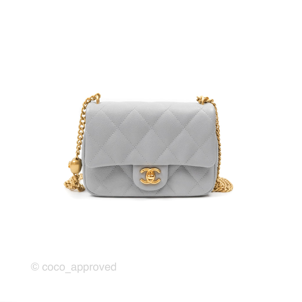 Chanel Mini Flap Bag Heart Adjustable Chain Grey Caviar Aged Gold Hardware 24P