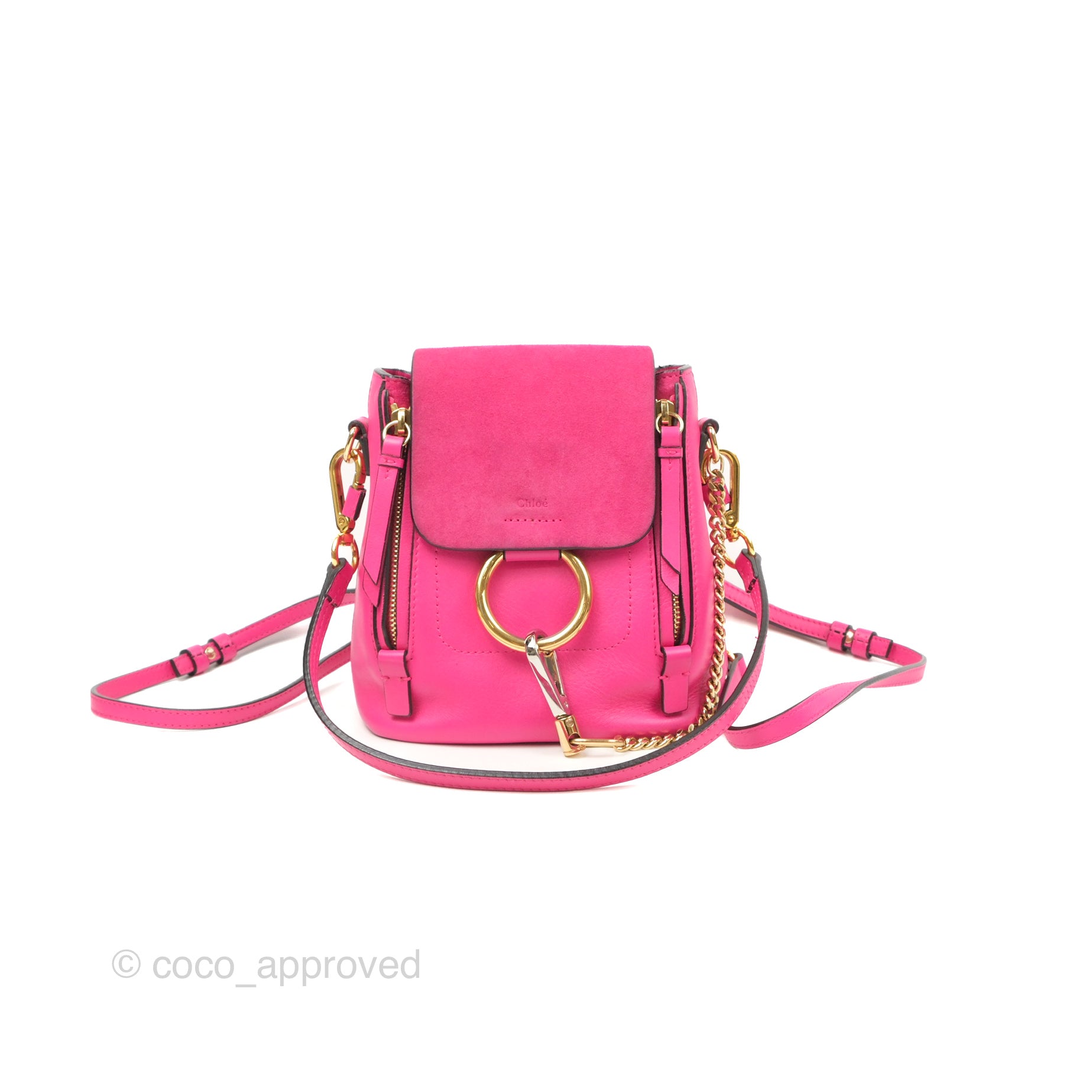 chloe faye mini backpack pink Chloé Mini Faye Backpack Hot Pink – Coco Approved Studio