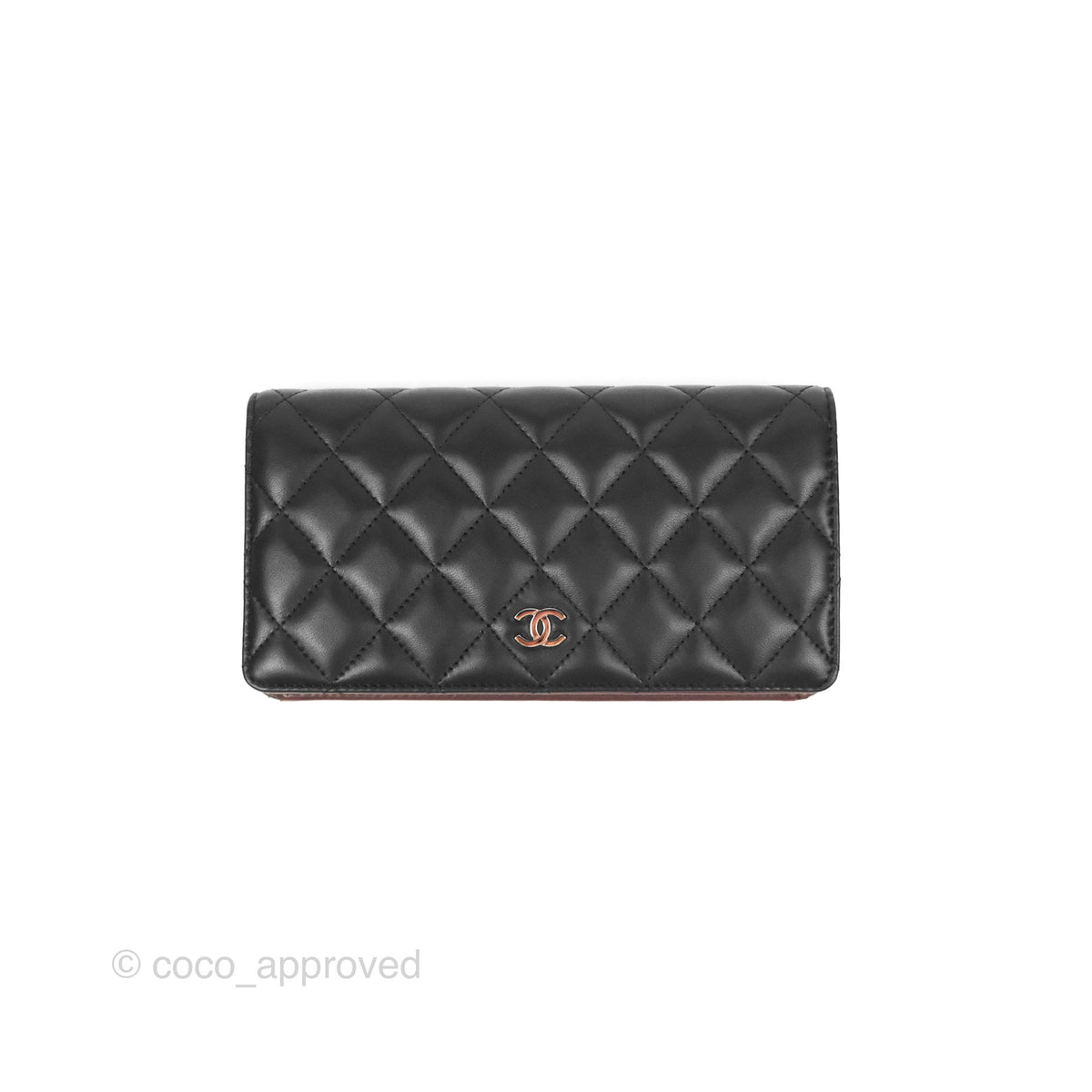 Chanel Classic Quilted Long Wallet Black Lambskin Silver Hardware