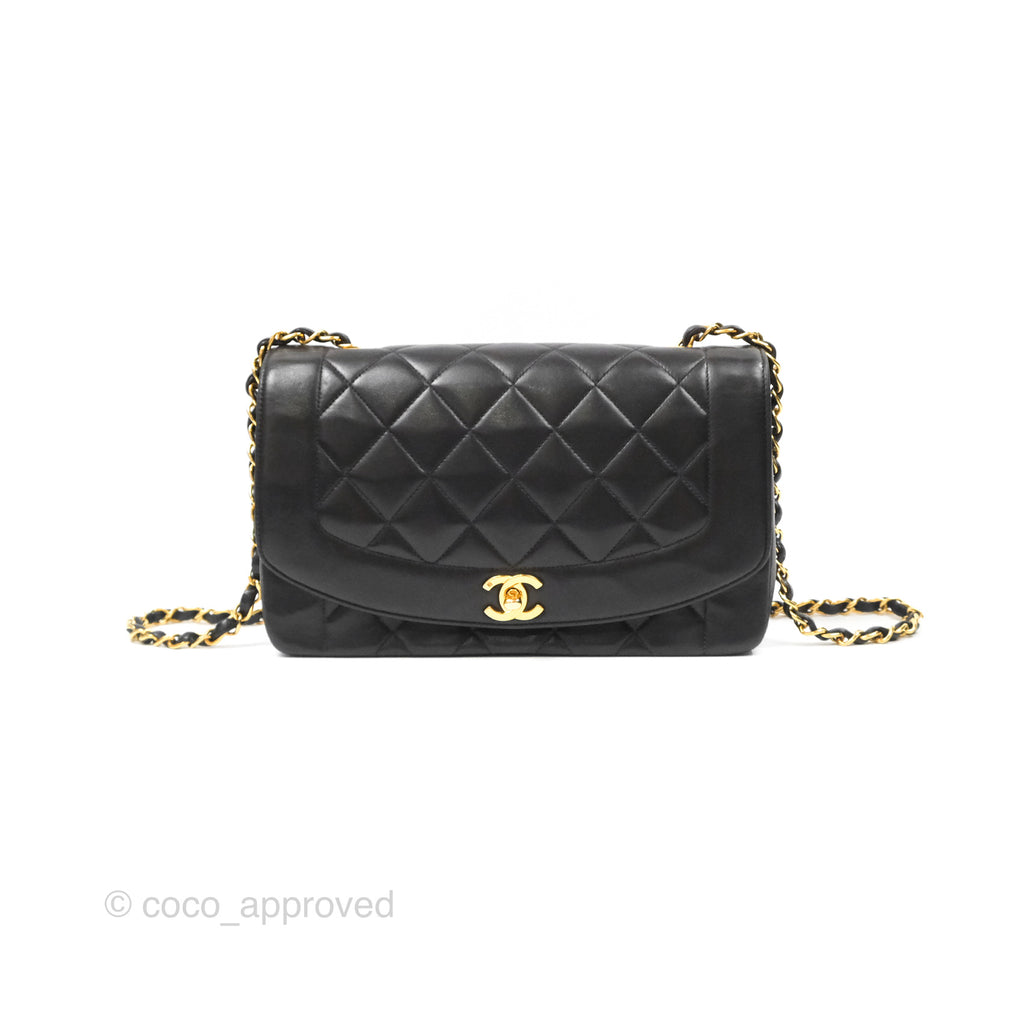 Chanel Vintage Medium Classic Diana Flap Bag Quilted Black Lambskin 24K Gold Hardware