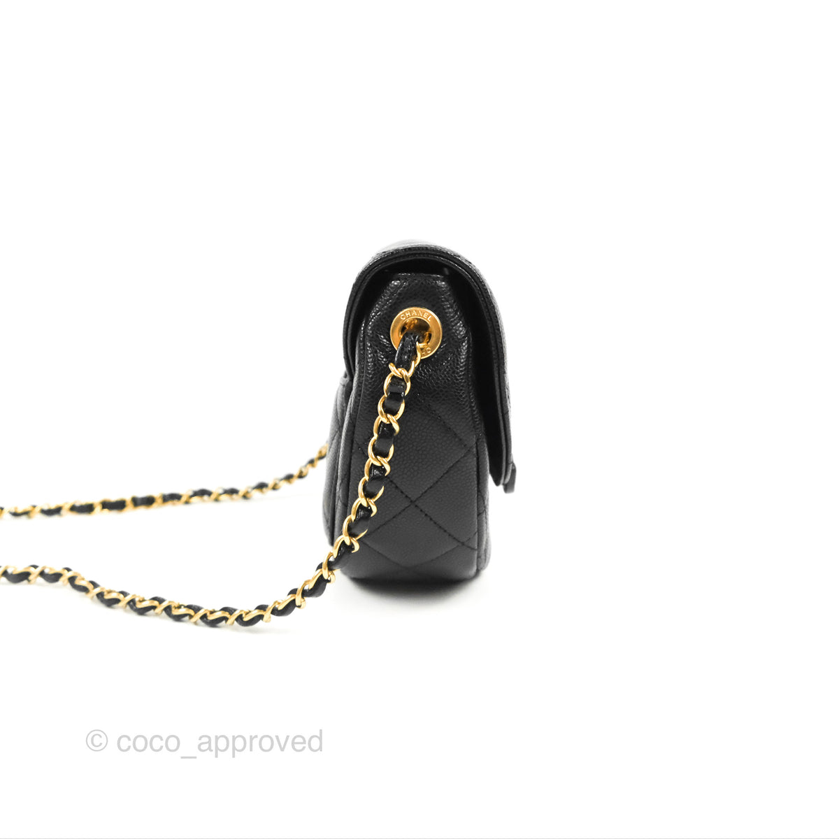 Chanel Mini Messenger Black Caviar Bag 23P Coco Approved Studio