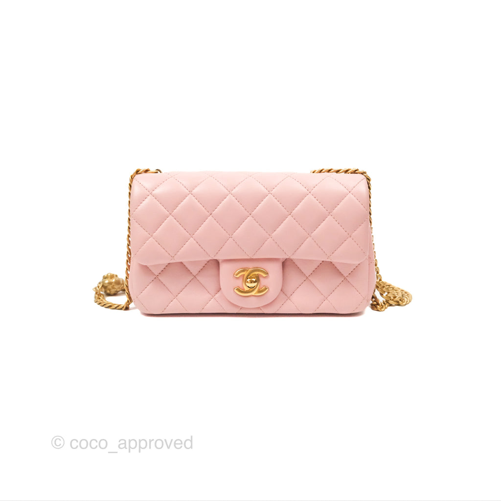 Chanel Sweet Camellia Mini Rectangular Flap Pink Lambskin Aged Gold Hardware 23S