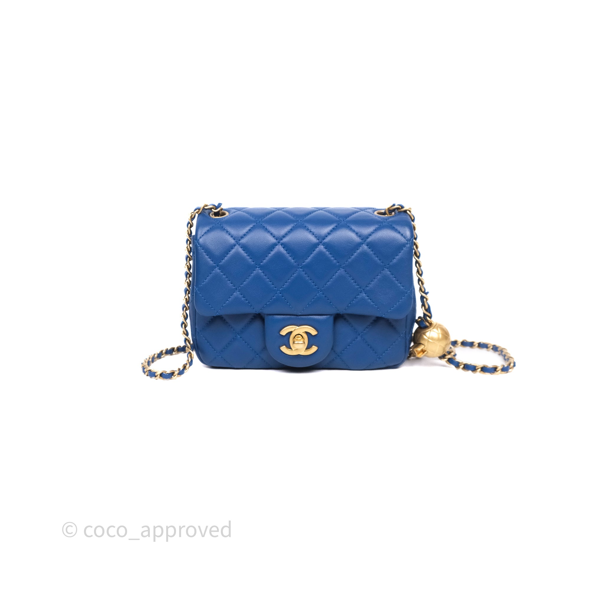 あおちび    CHANEL Chanel Pearl Crush Mini Square Quilted Blue Lambskin Aged Gold