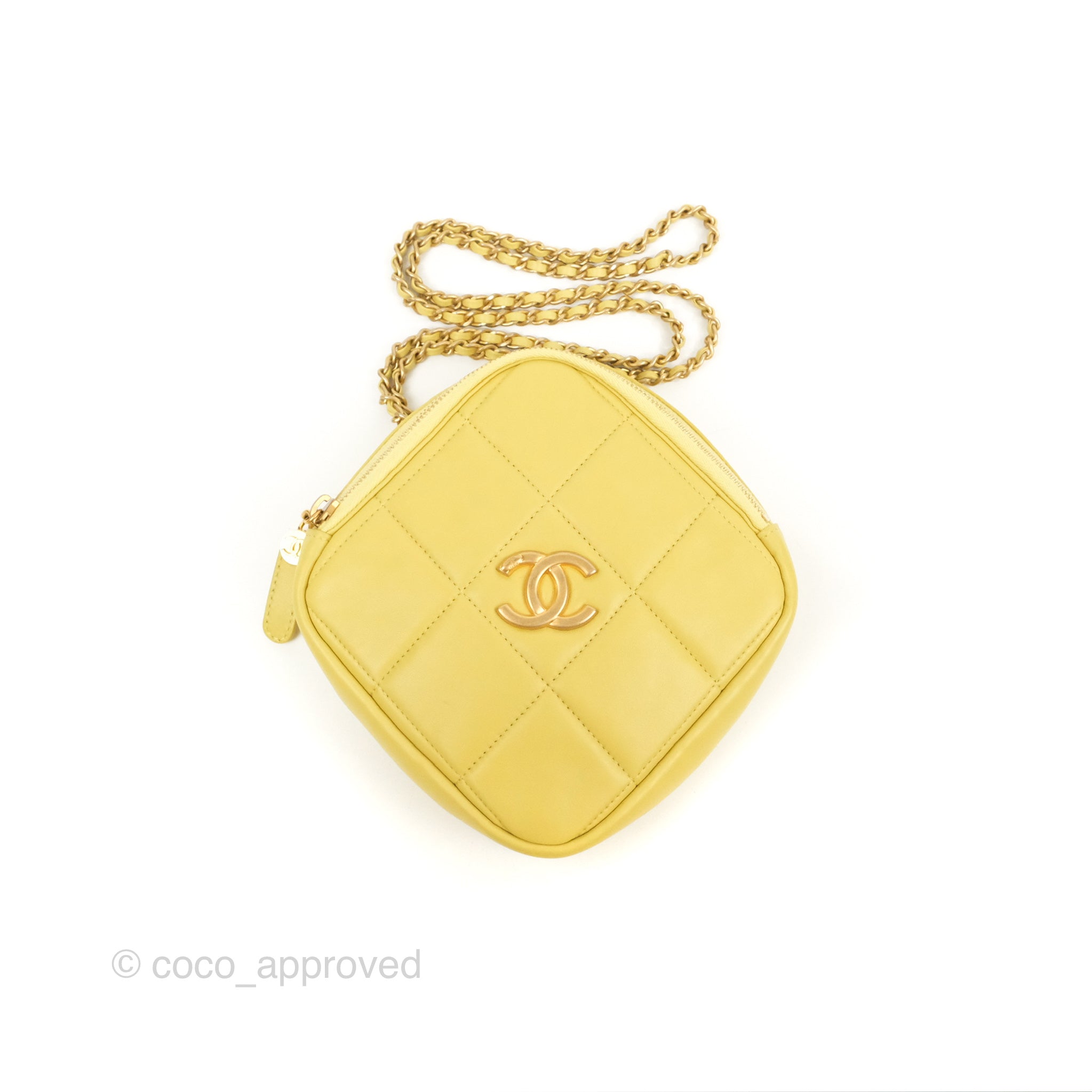 Chanel Small Quilted Diamond Cut Bag Yellow Lambskin Aged Gold