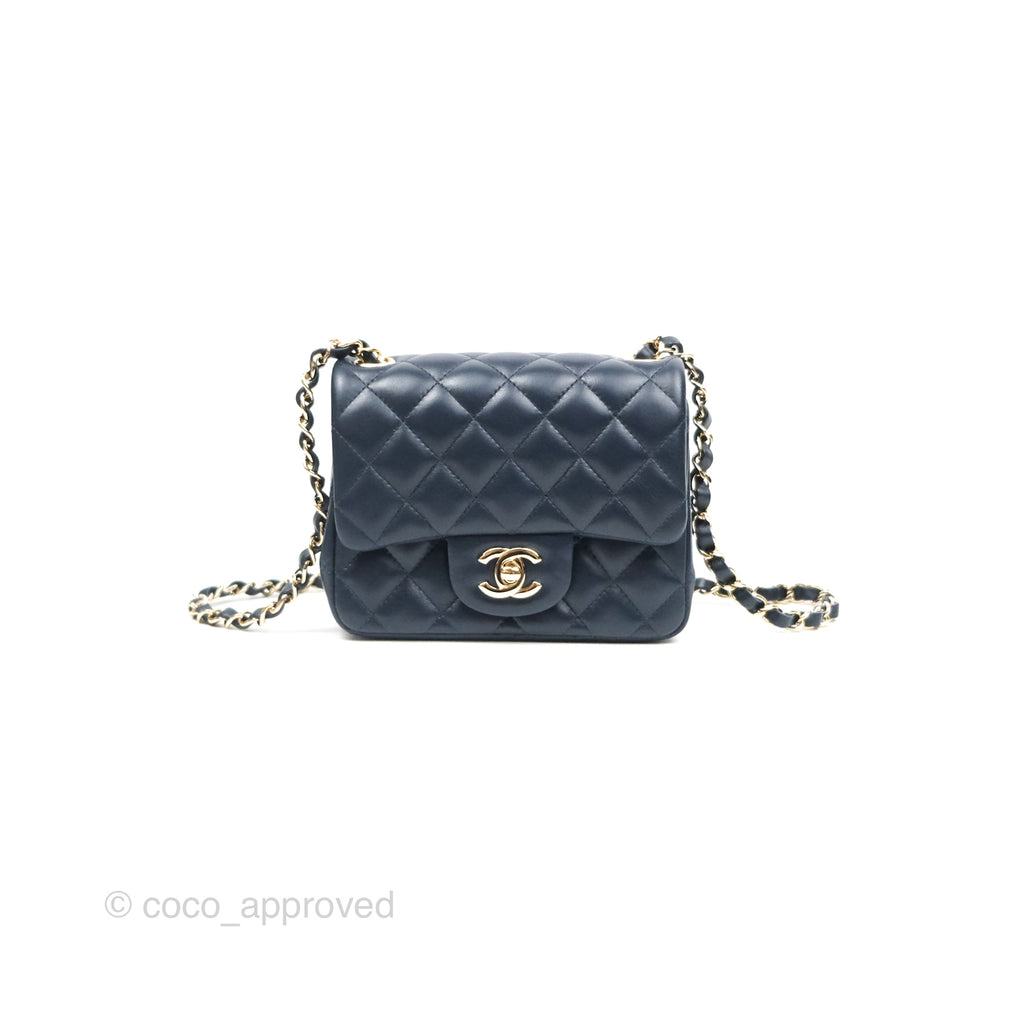 Chanel Mini Square Quilted Navy Lambskin Gold Hardware