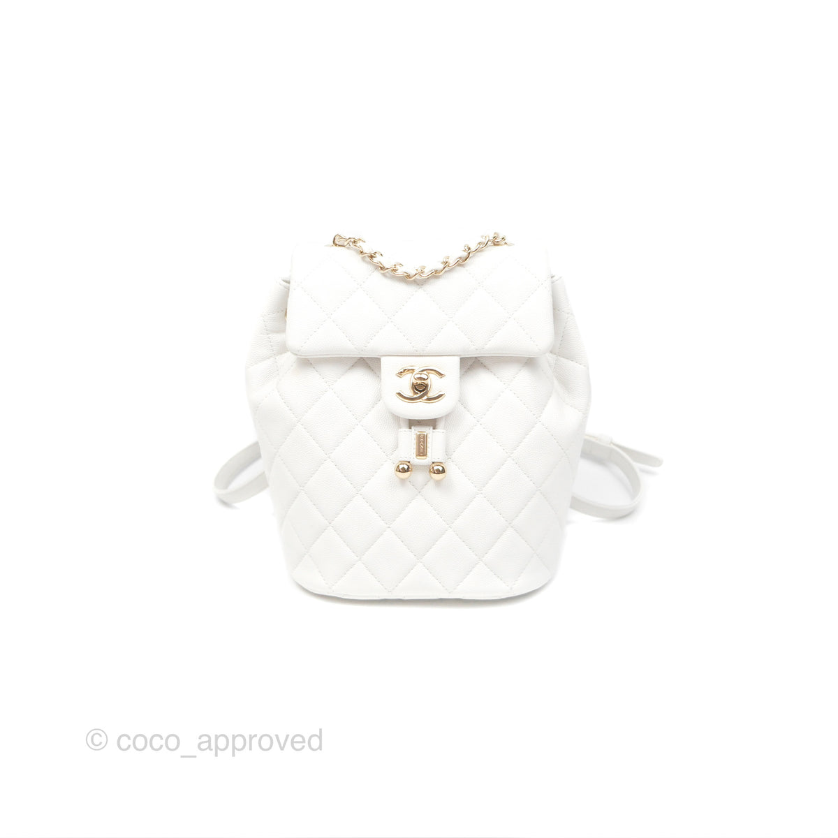 chanel urban spirit backpack small vs mini Chanel Mini Urban Spirit Backpack White Caviar Gold Hardware 23S – Coco  Approved Studio