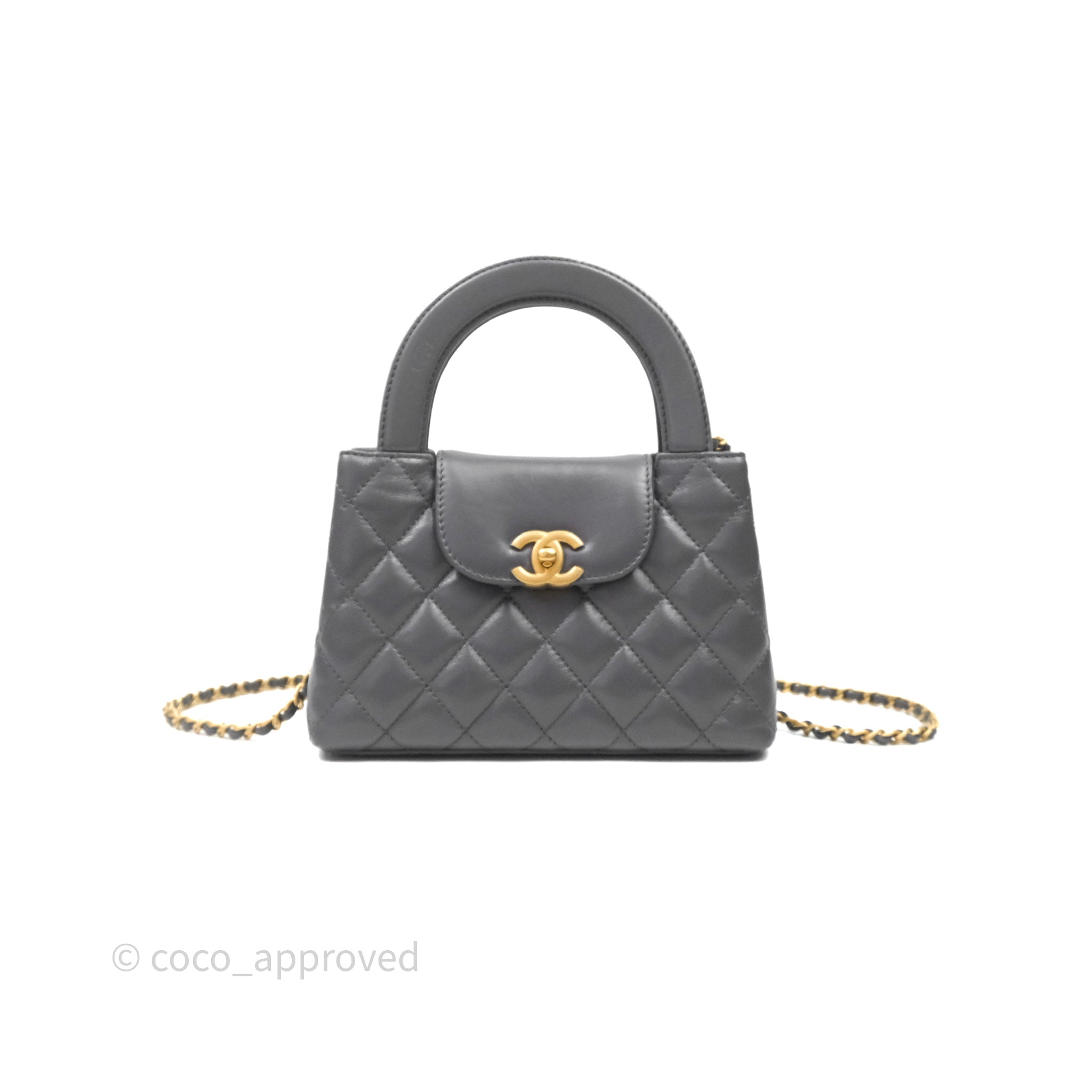 Chanel Kelly Bag Quilted Grey Shiny Crumpled Calfskin Aged