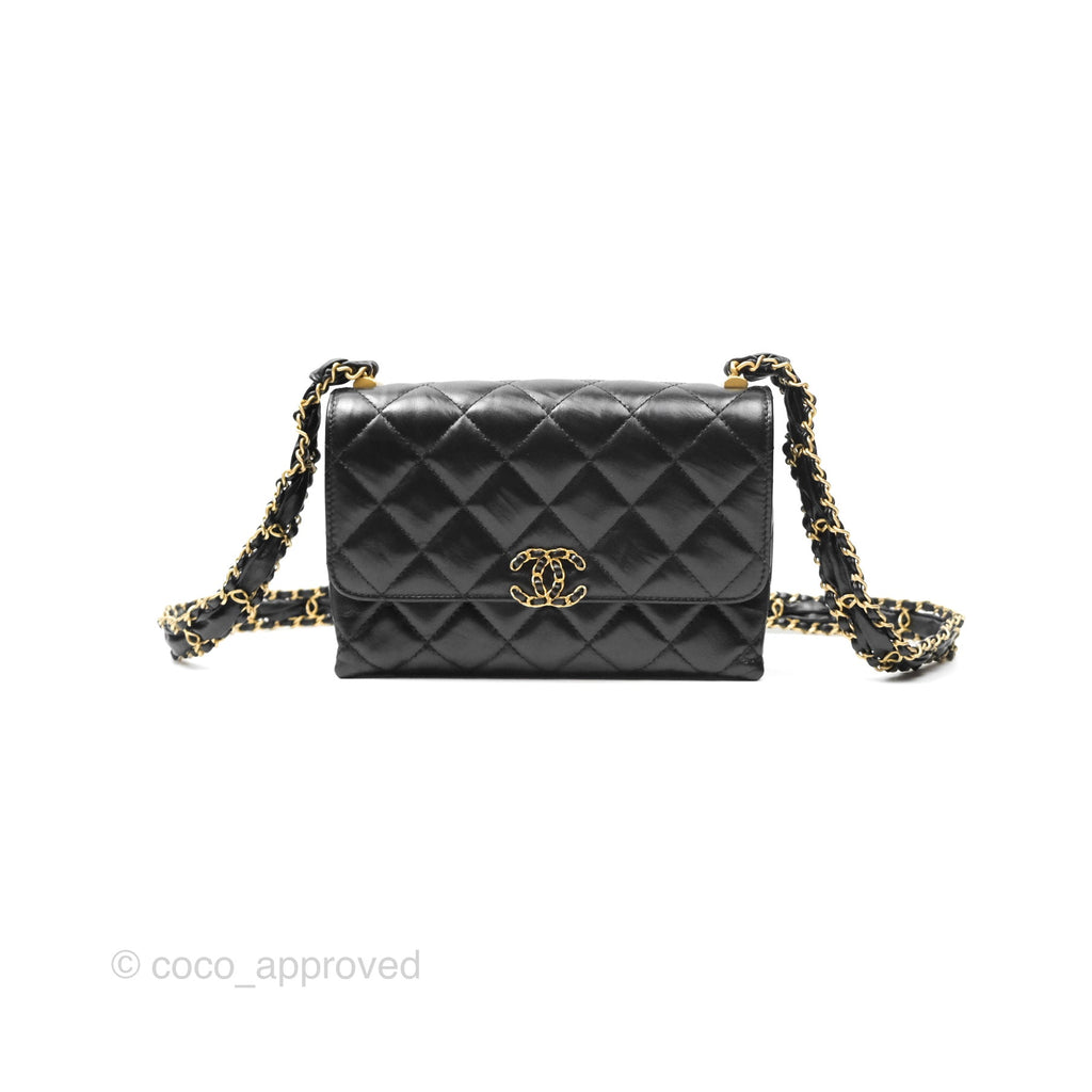 Chanel Mini Flap Bag Black Aged Calfskin Aged Gold Hardware 23K