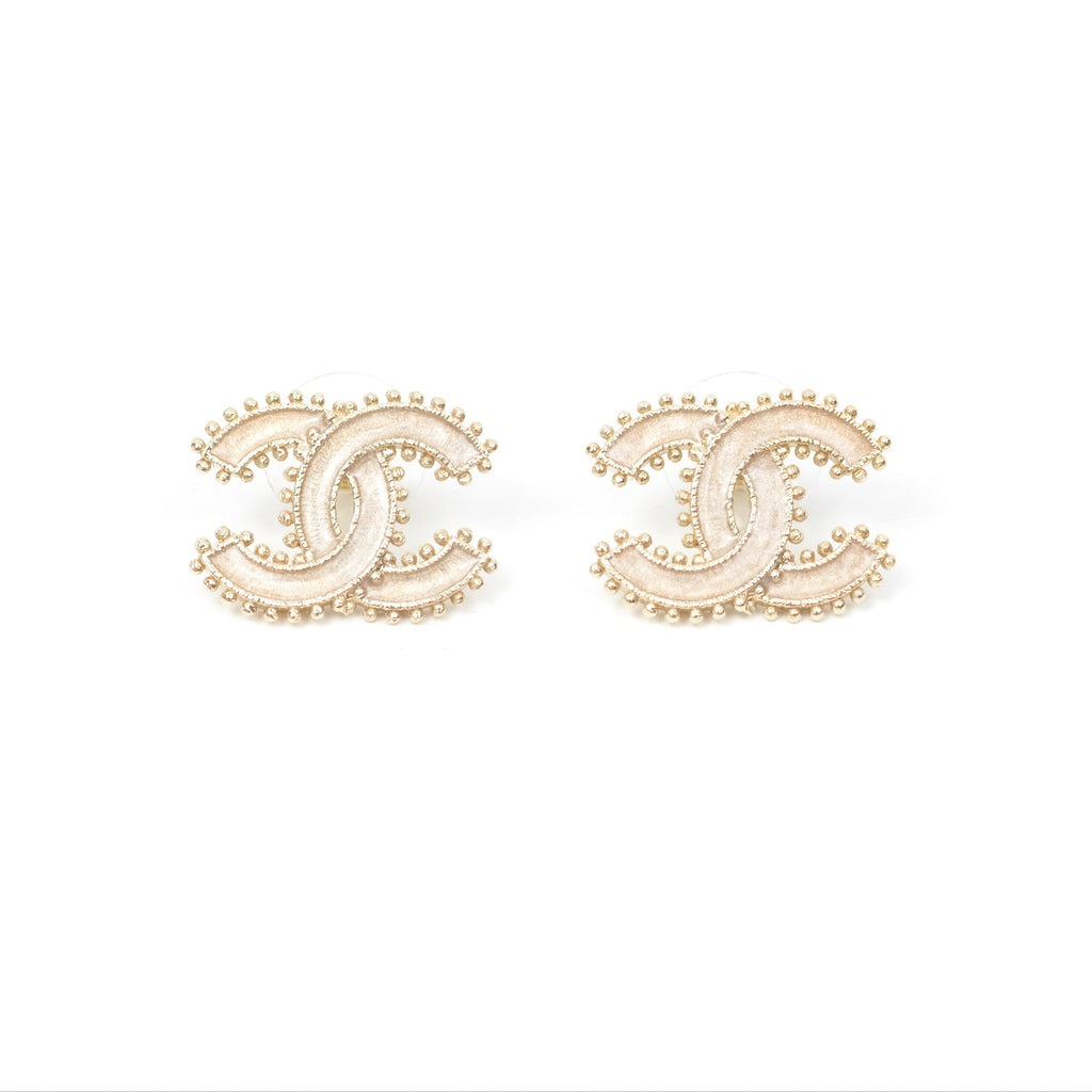 Chanel CC Beige Earrings Gold Tone 23K