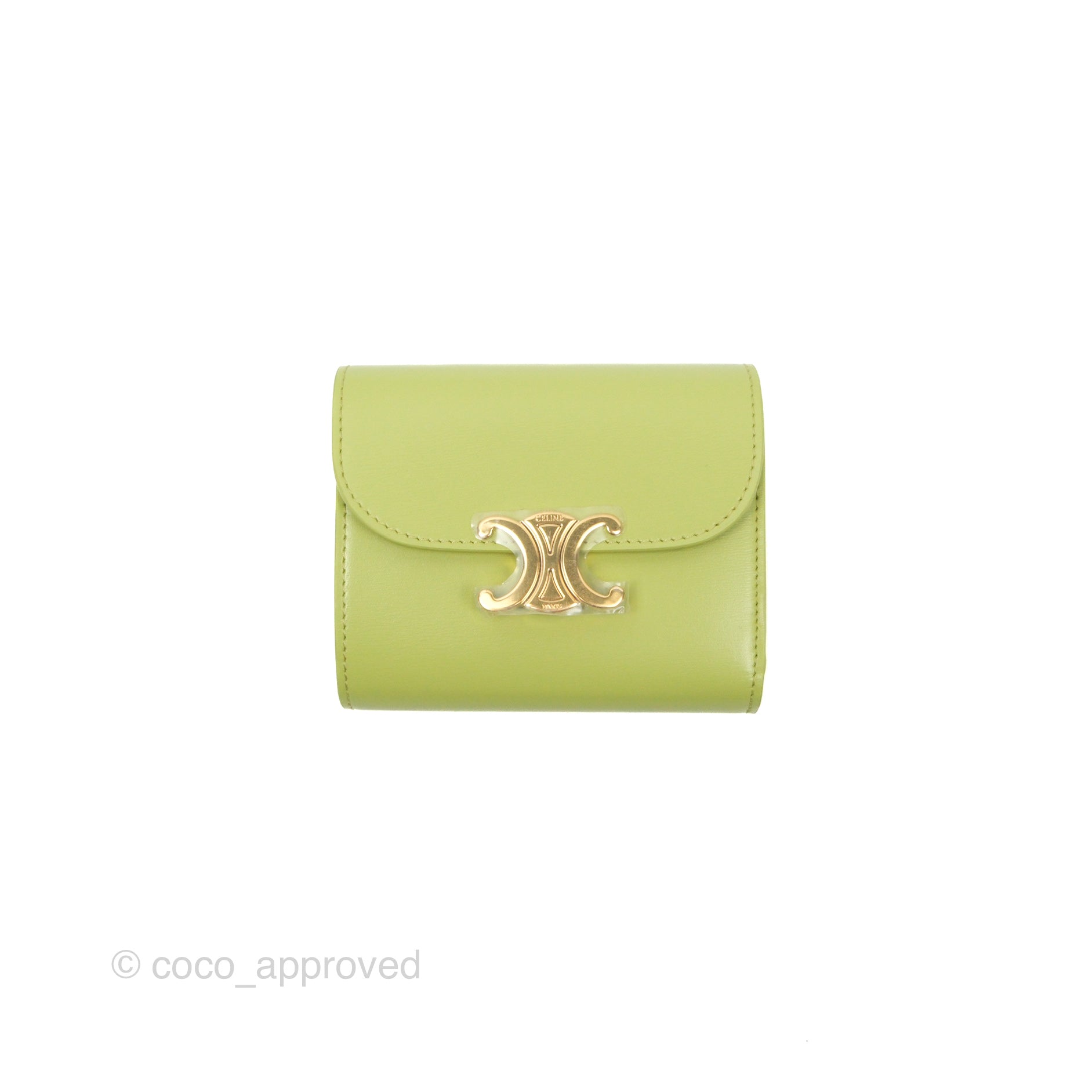 Celine Small Triomphe Flap Wallet Avocado Green Shiny