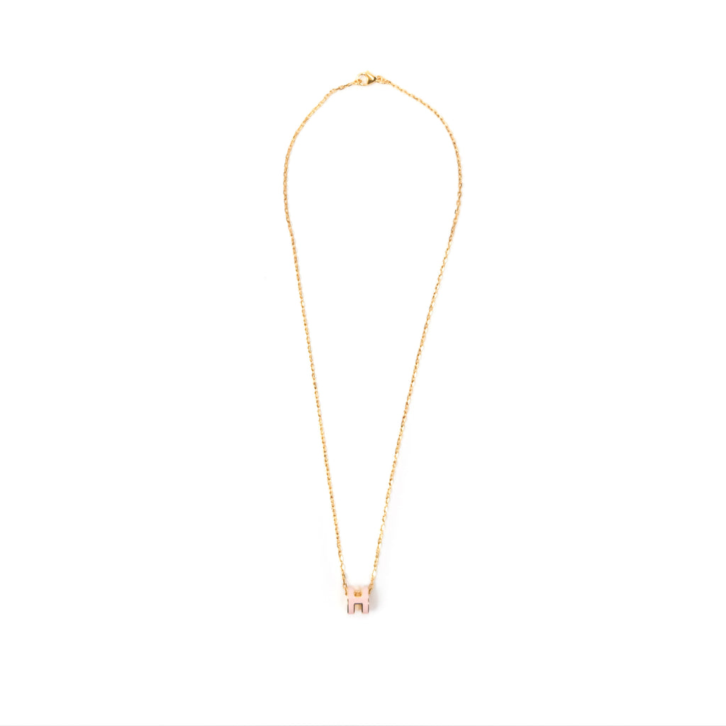 Hermès Mini Pop H Pendant Necklace Rose Dragee Gold Hardware
