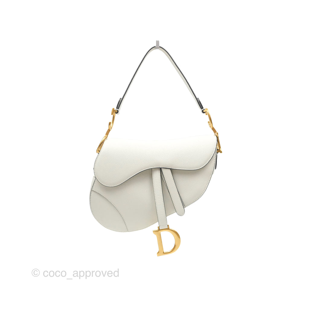 Christian Dior Saddle Bag White Grained Calfskin Gold Hardware