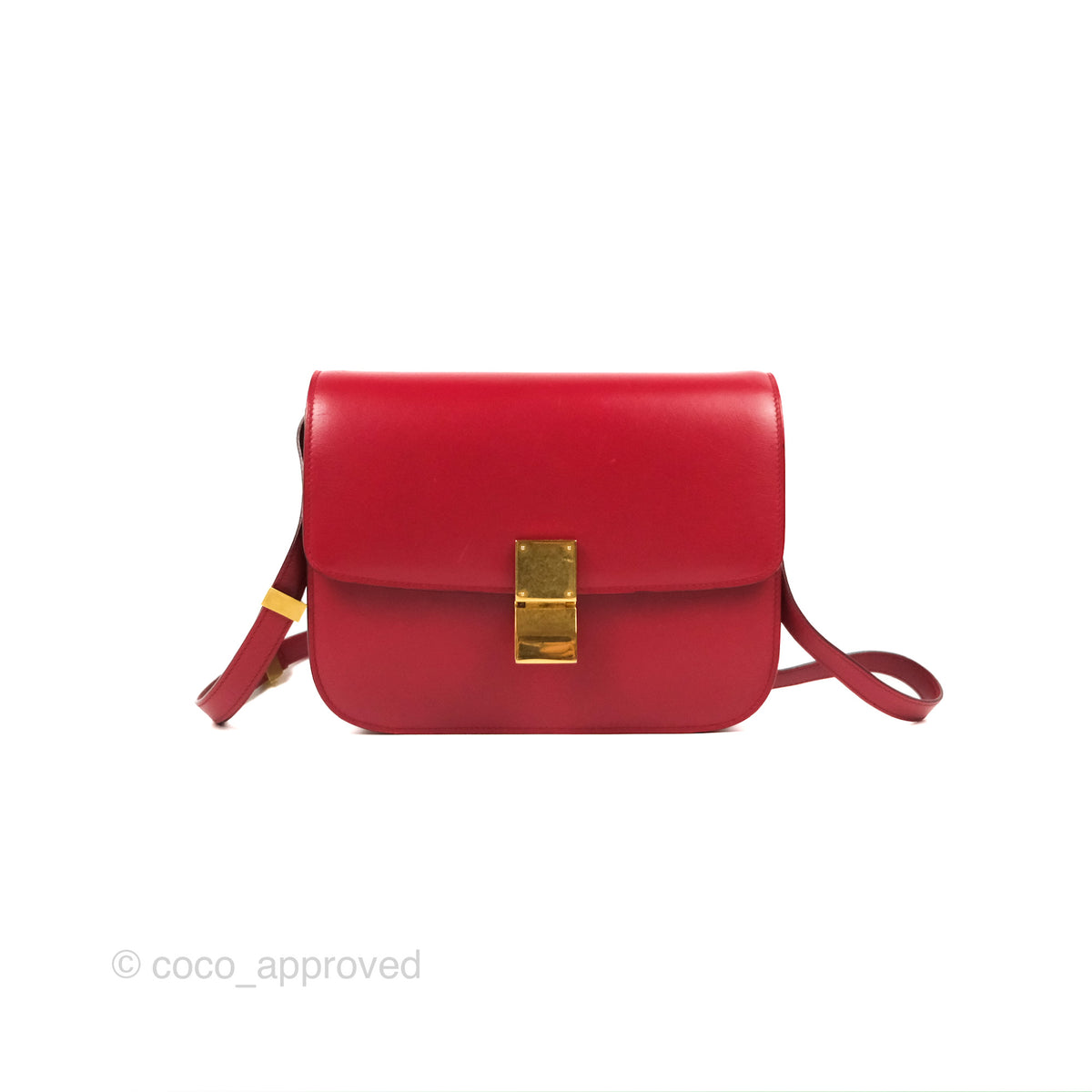 Celine Red Smooth Calfskin Leather Medium Classic Box Flap Bag