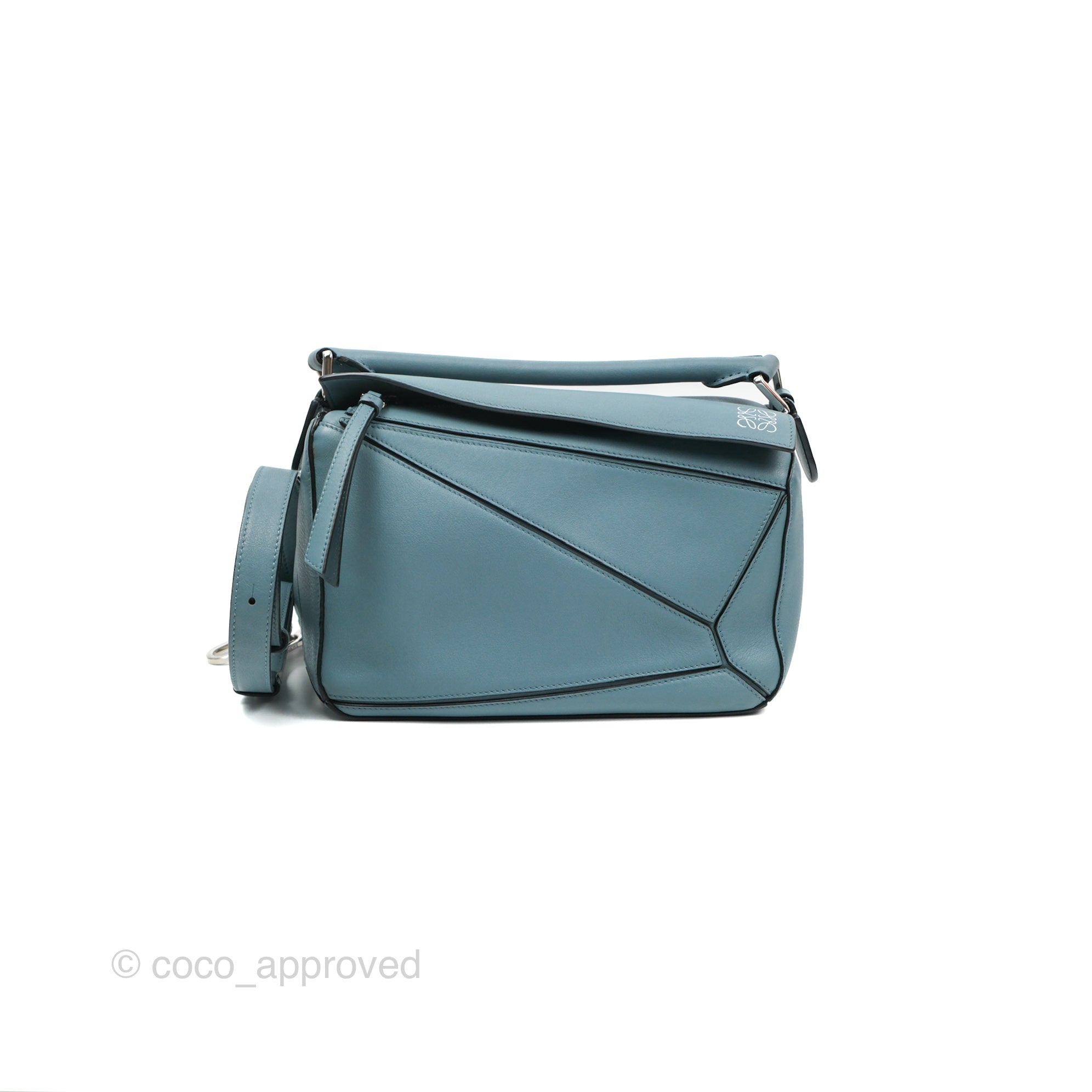 Loewe Small Puzzle Bag Stone Blue Calfskin Silver Hardware Coco