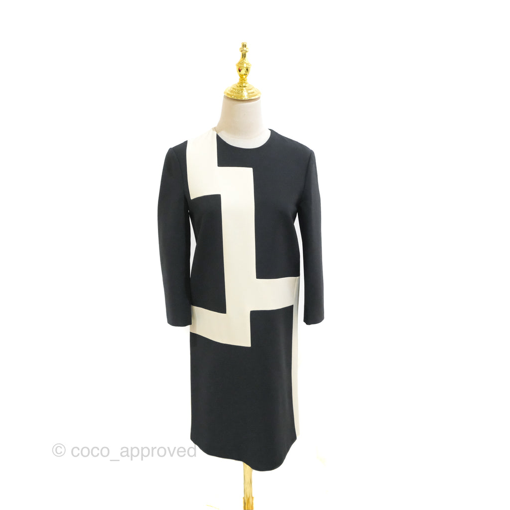 Christian Dior Black White Wool Silk Dress 2019AW Size 34