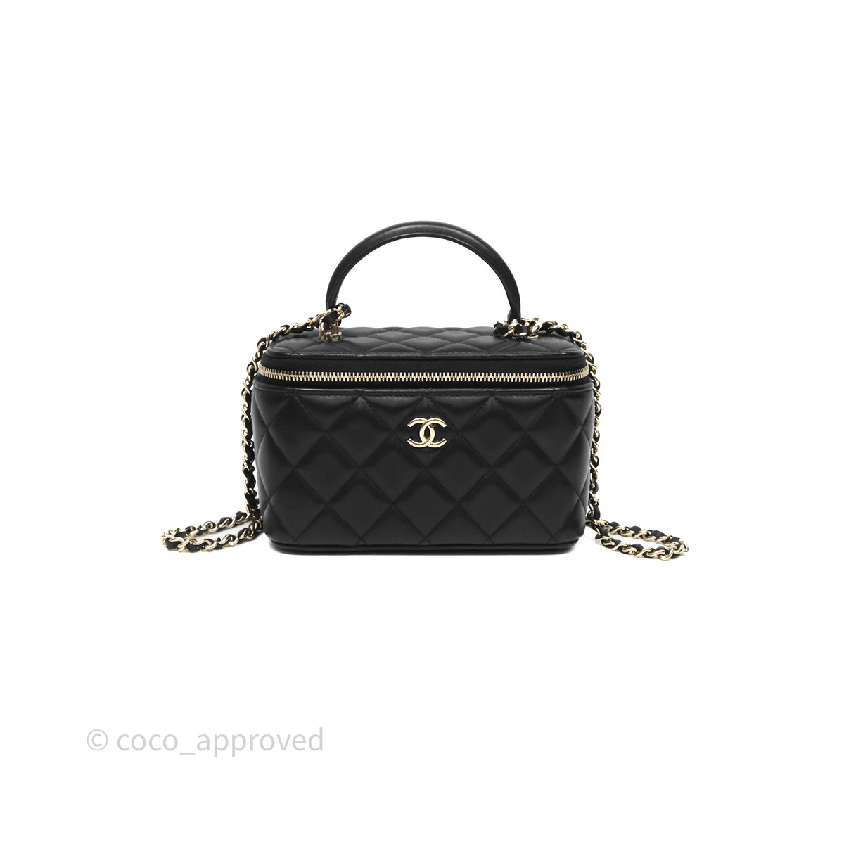 Chanel Vanity Rectangular Top Handle Black Lambskin Light Gold