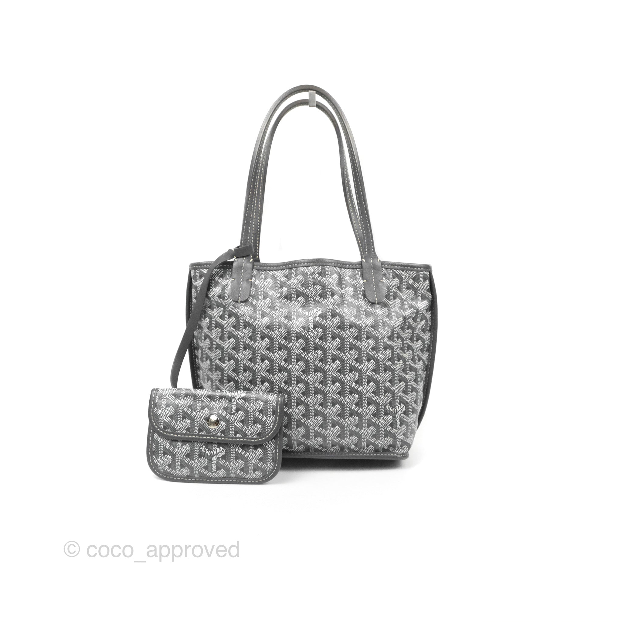 goyard anjou mini tote bag grey leather and grey canvas, with dust