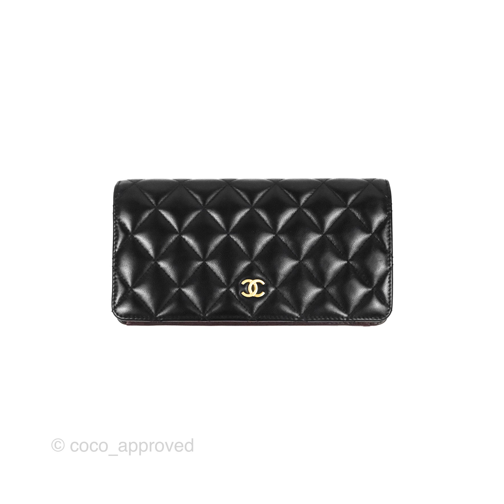 Chanel Classic Long Wallet Quilted Black Lambskin Gold Hardware