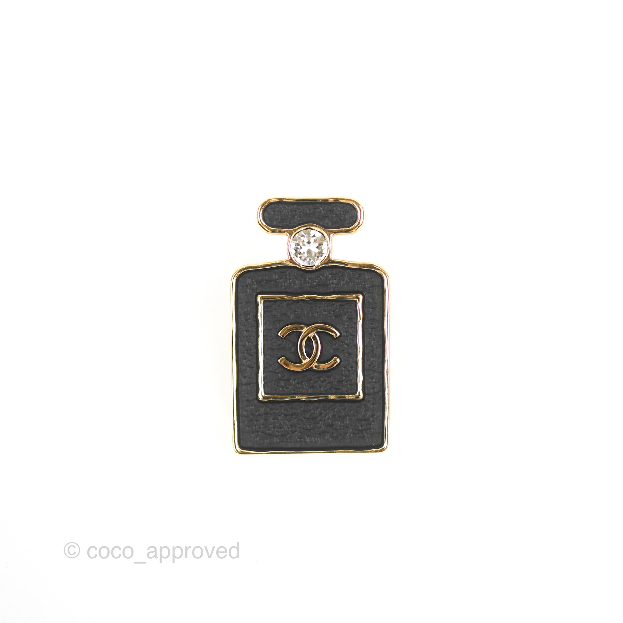 Chanel Perfume Bottle CC Crystal Black Pin Brooch 23S – Coco