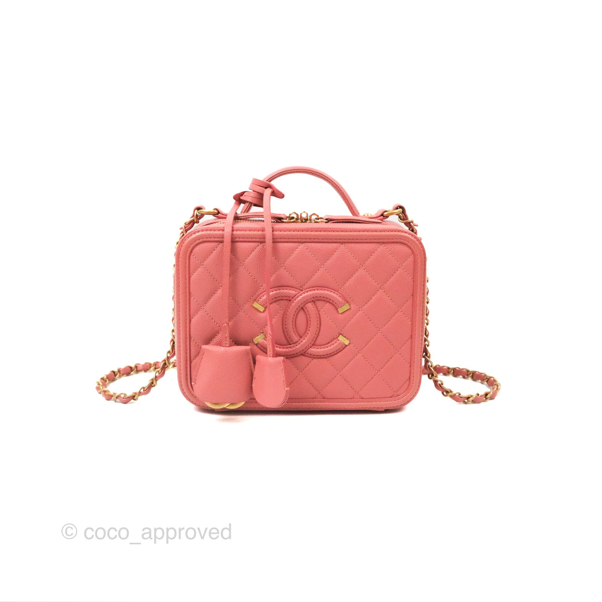 Chanel Quilted Medium CC Filigree Vanity Case Pink Caviar Gold 