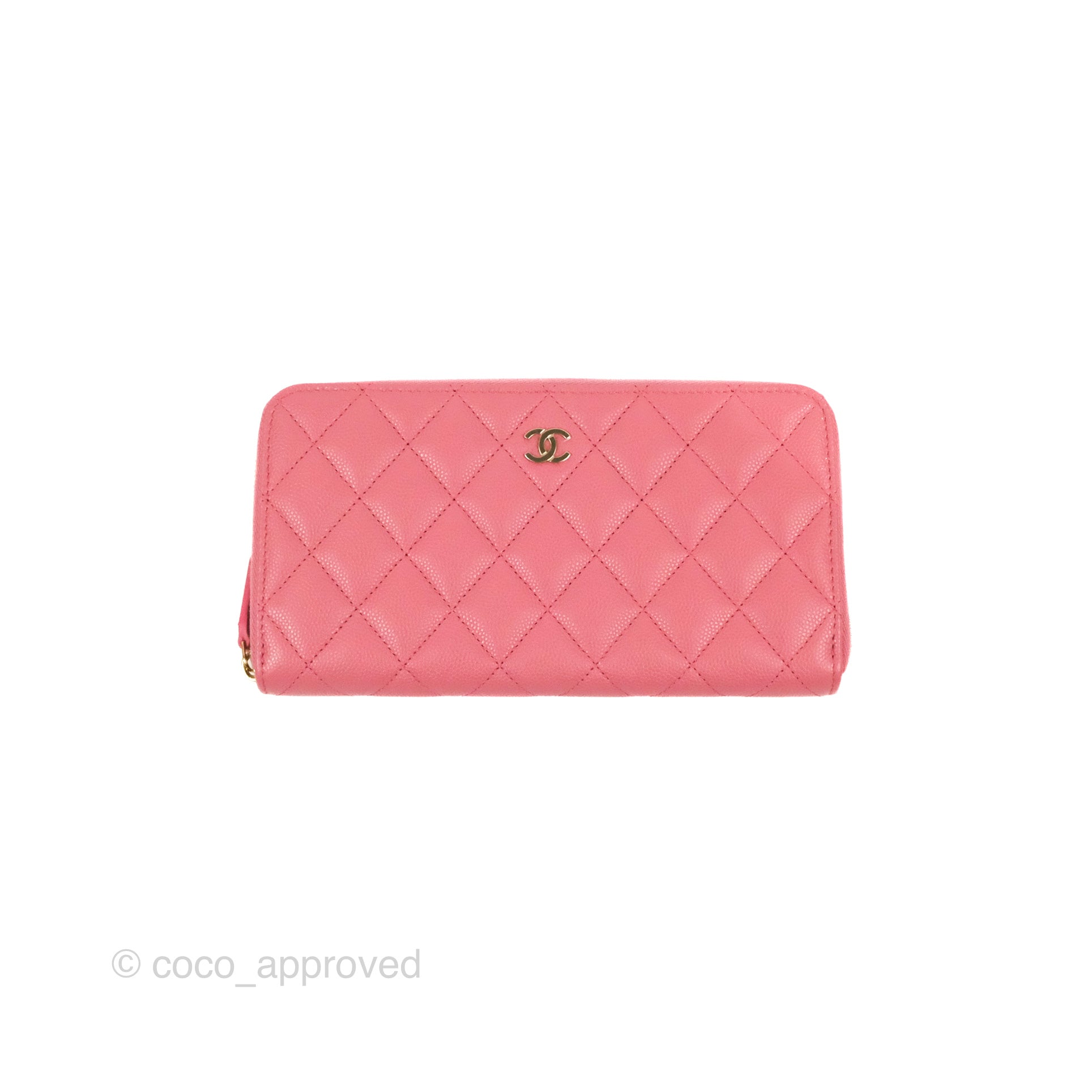 Chanel Quilted Classic Zip Long Wallet Pink Caviar Gold Hardware