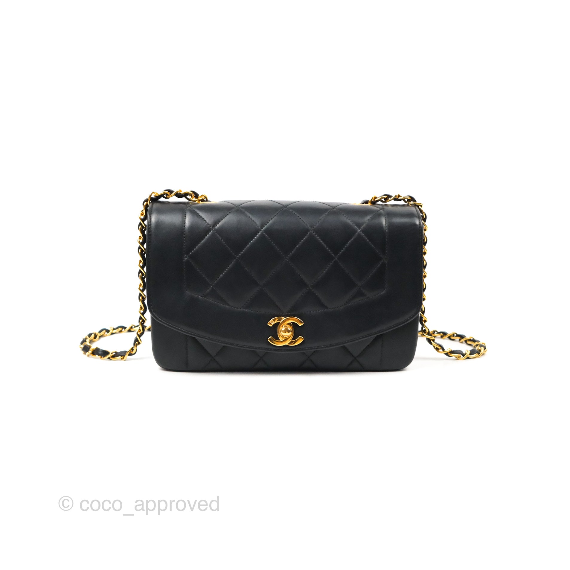 Chanel Vintage Small Quilted Classic Diana Flap Bag Black Lambskin