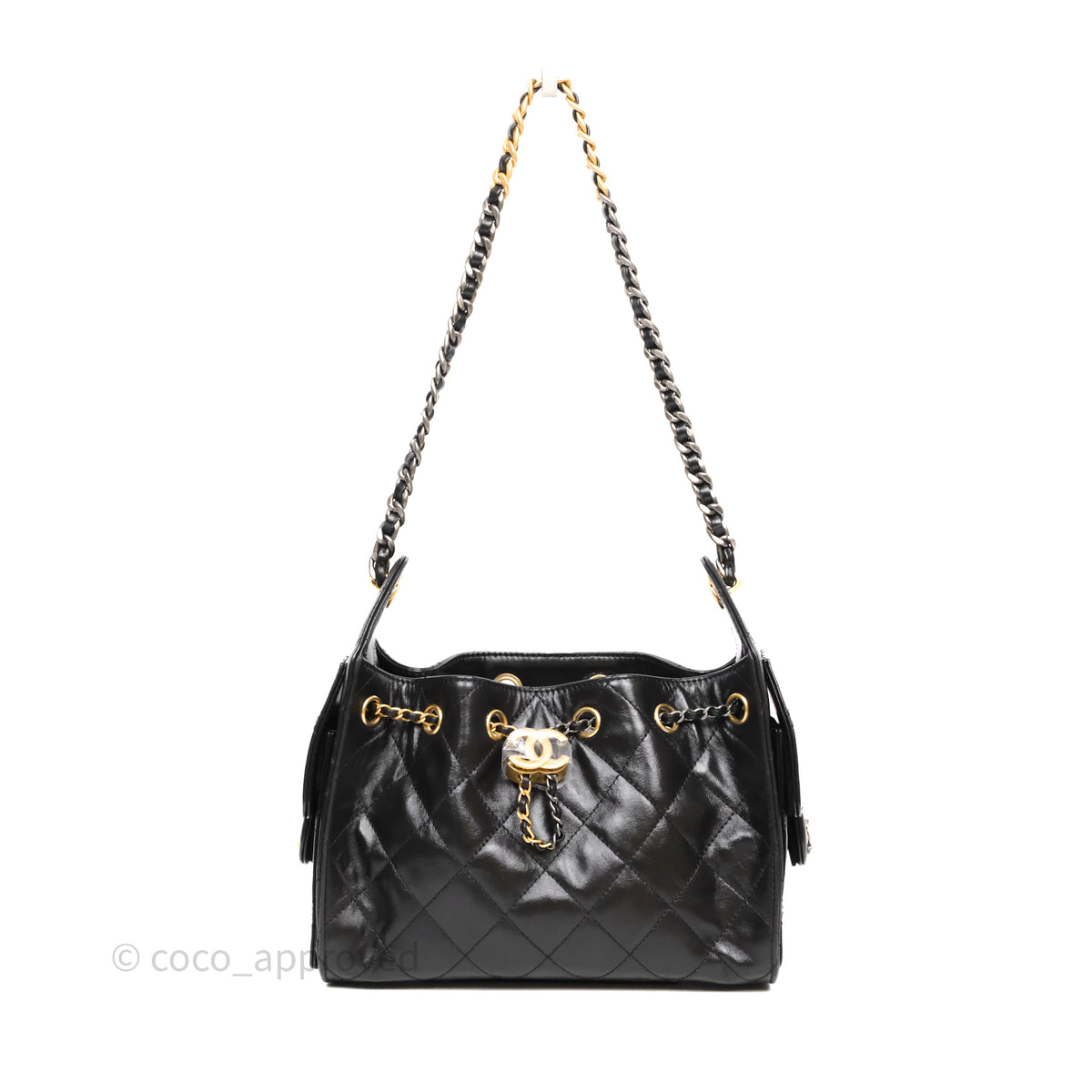 Chanel 25 Mini Black Shiny Crumpled Calfskin Mixed Hardware – Coco