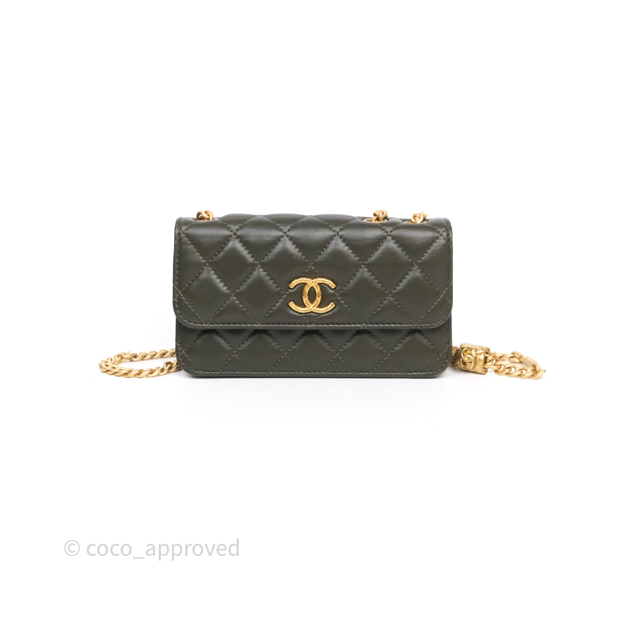 Chanel All Slide Adjustable Chain Phone Holder WOC Olive Green