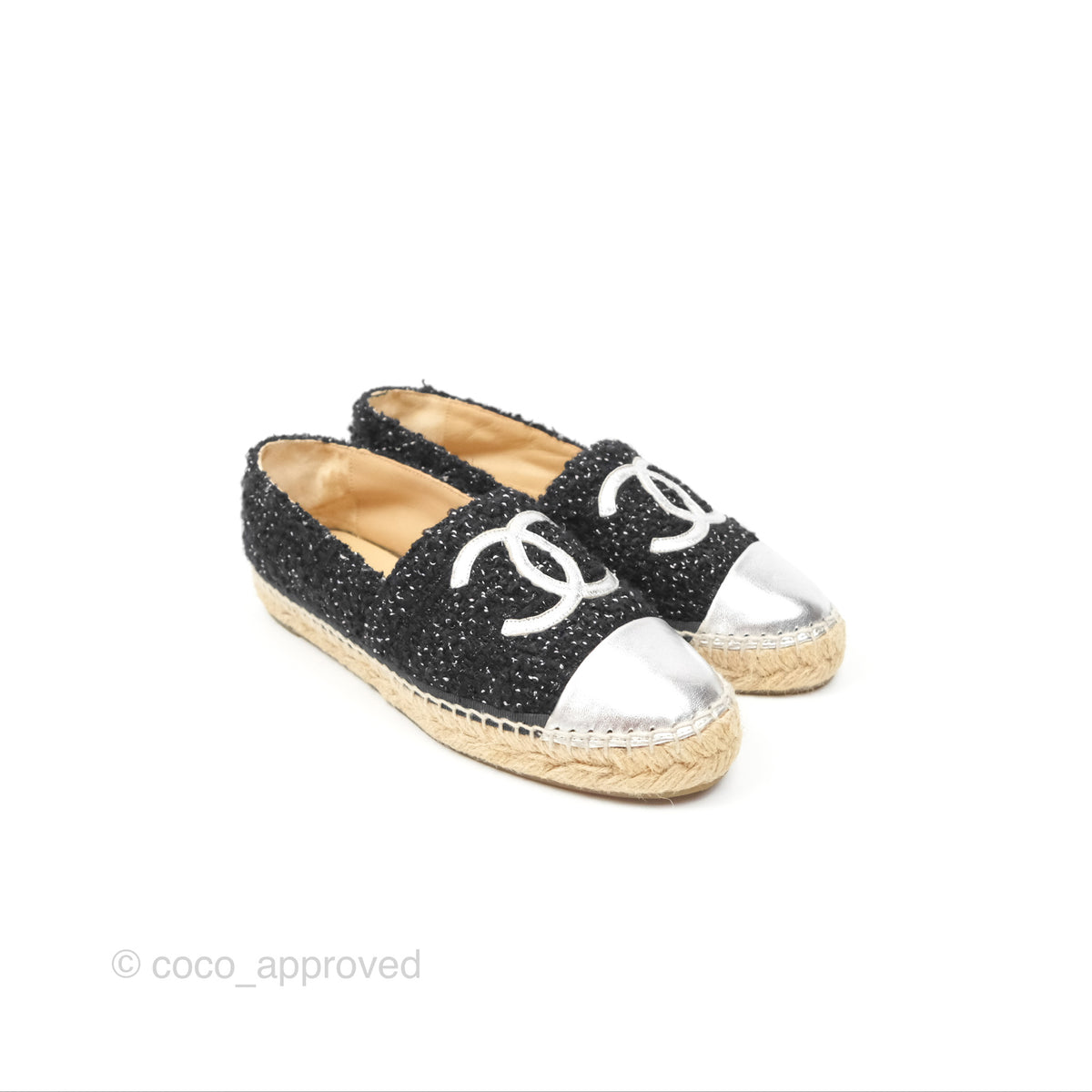 Chanel Espadrille Black Silver Tweed Size 37 – Coco Approved Studio