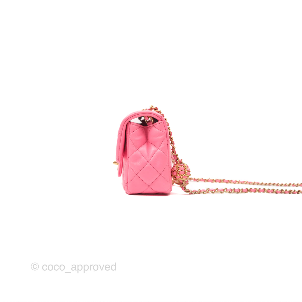 Chanel Mini Rectangular Pearl Crush Quilted Pink Lambskin Aged Gold Ha ...