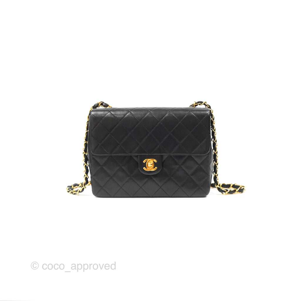 Chanel Vintage Square Flap Bag Black Lambskin 24K Gold Hardware