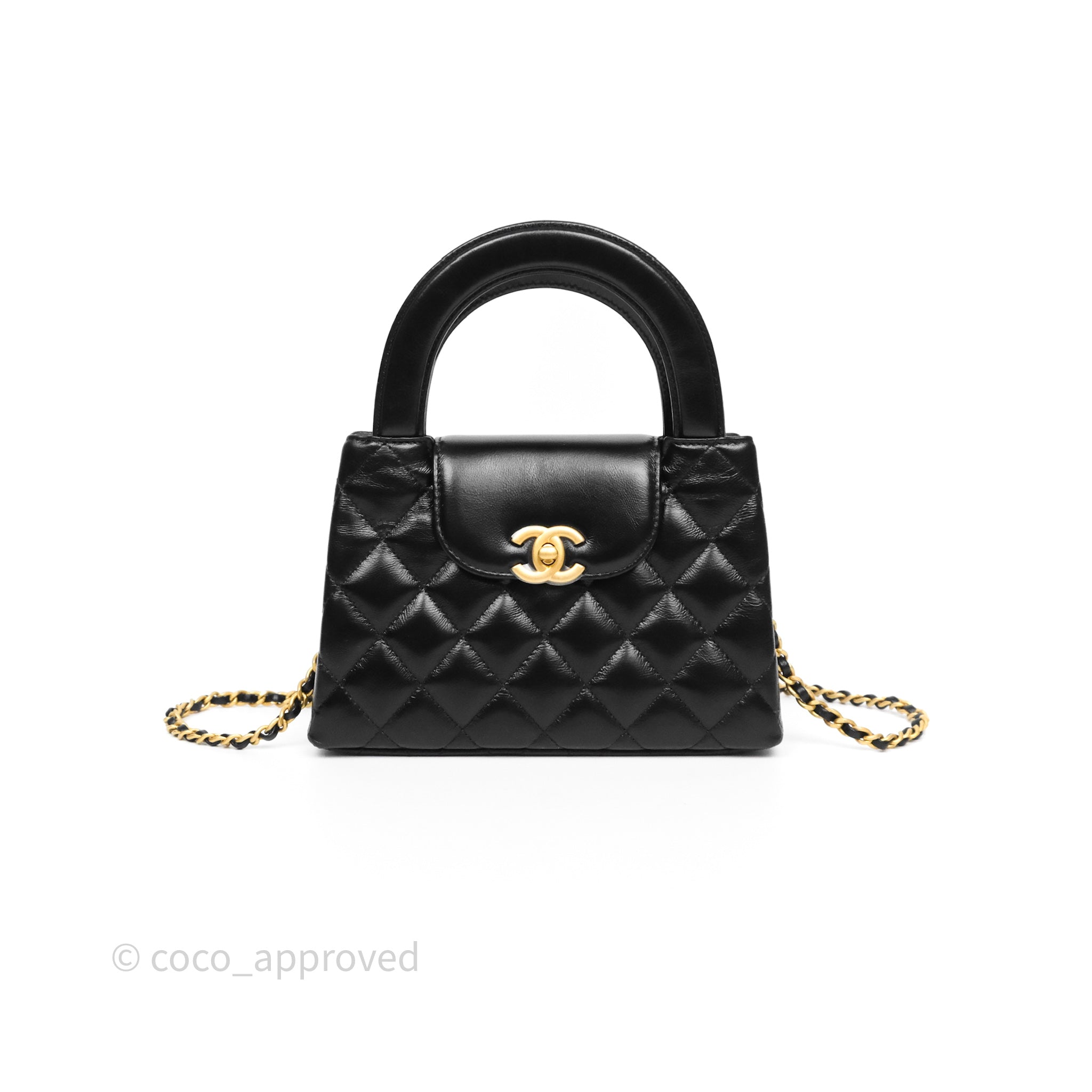 Chanel Kelly Bag Quilted Black Shiny Crumpled Calfskin Aged