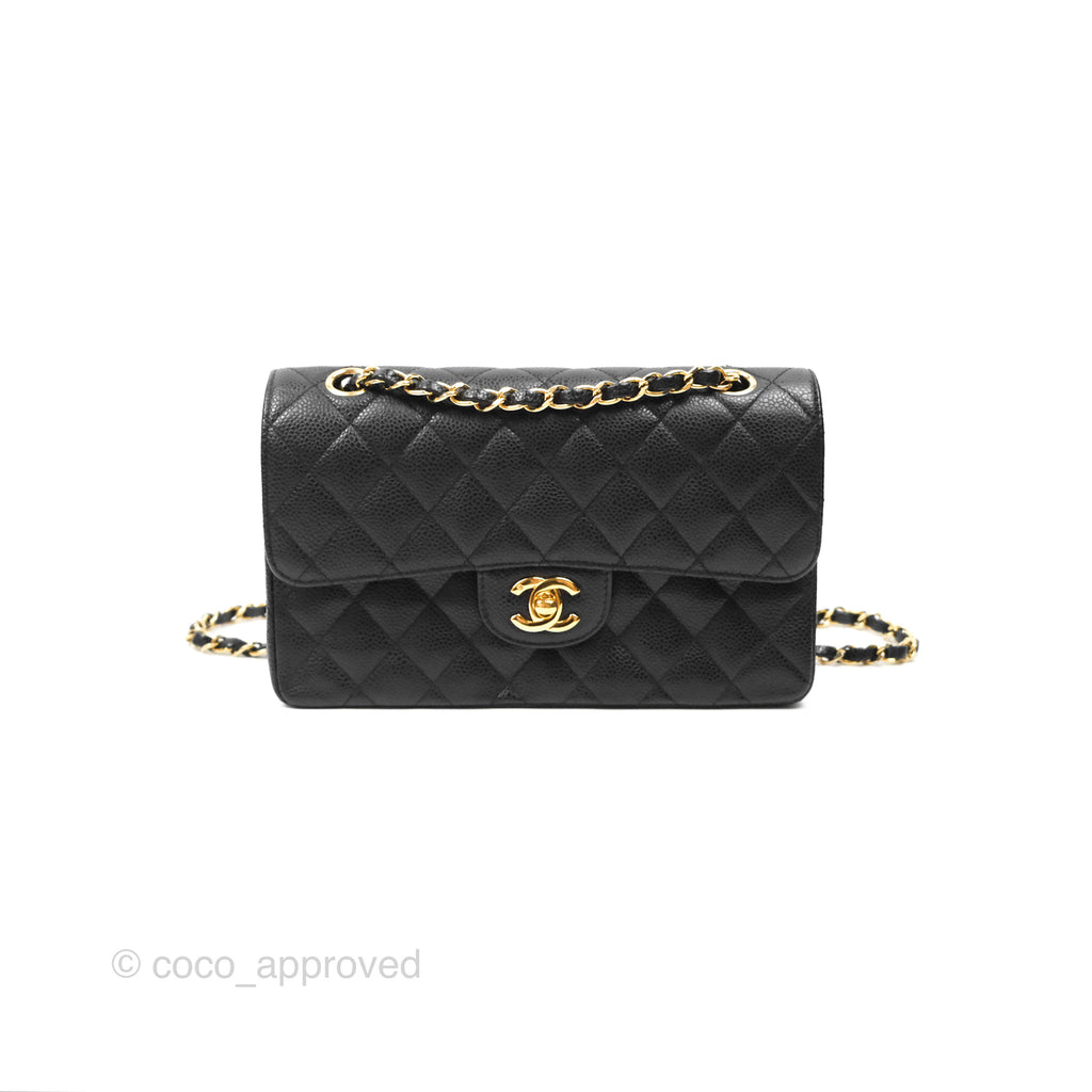 Chanel Small Quilted Classic Flap Black Caviar 24K Gold Hardware