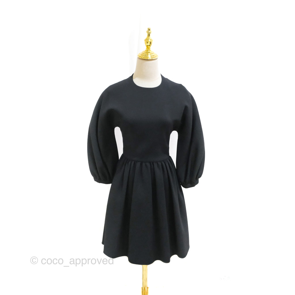 Christian Dior Gathered Mini Dress Black Wool Silk Size 34