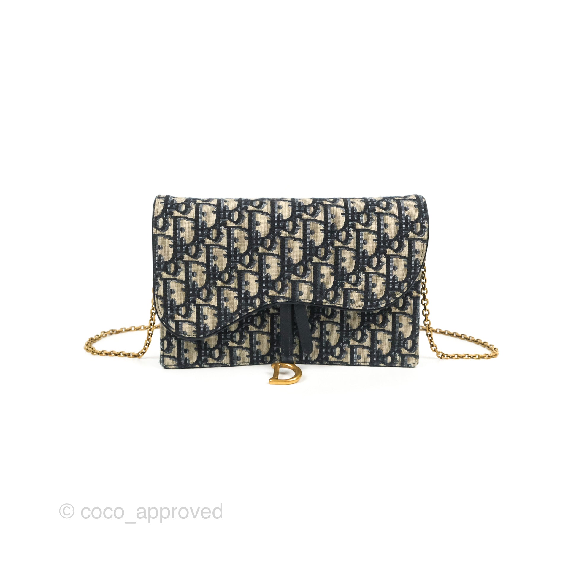 Christian Dior Saddle Chain Pouch Navy Oblique Jacquard – Coco Approved  Studio