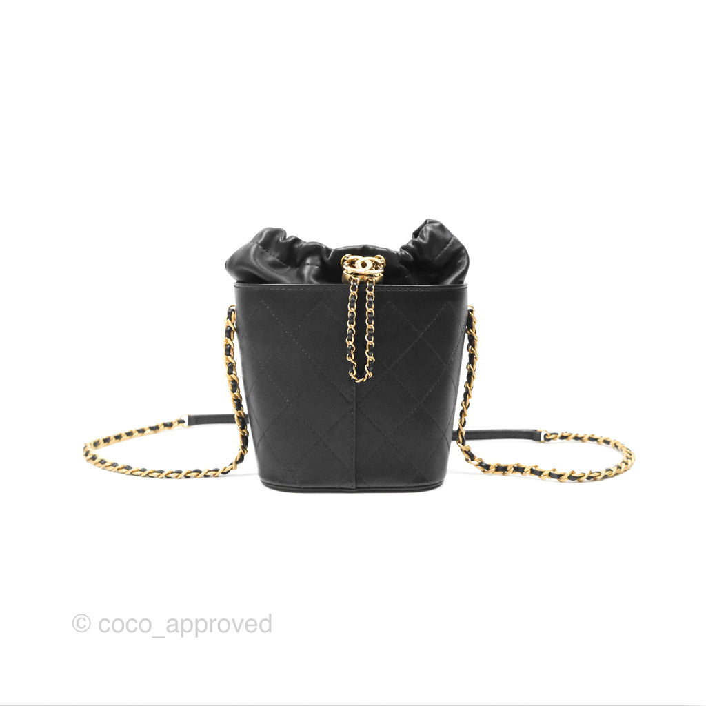 Chanel Drawstring Bucket Bag Black Caviar Aged Gold Hardware