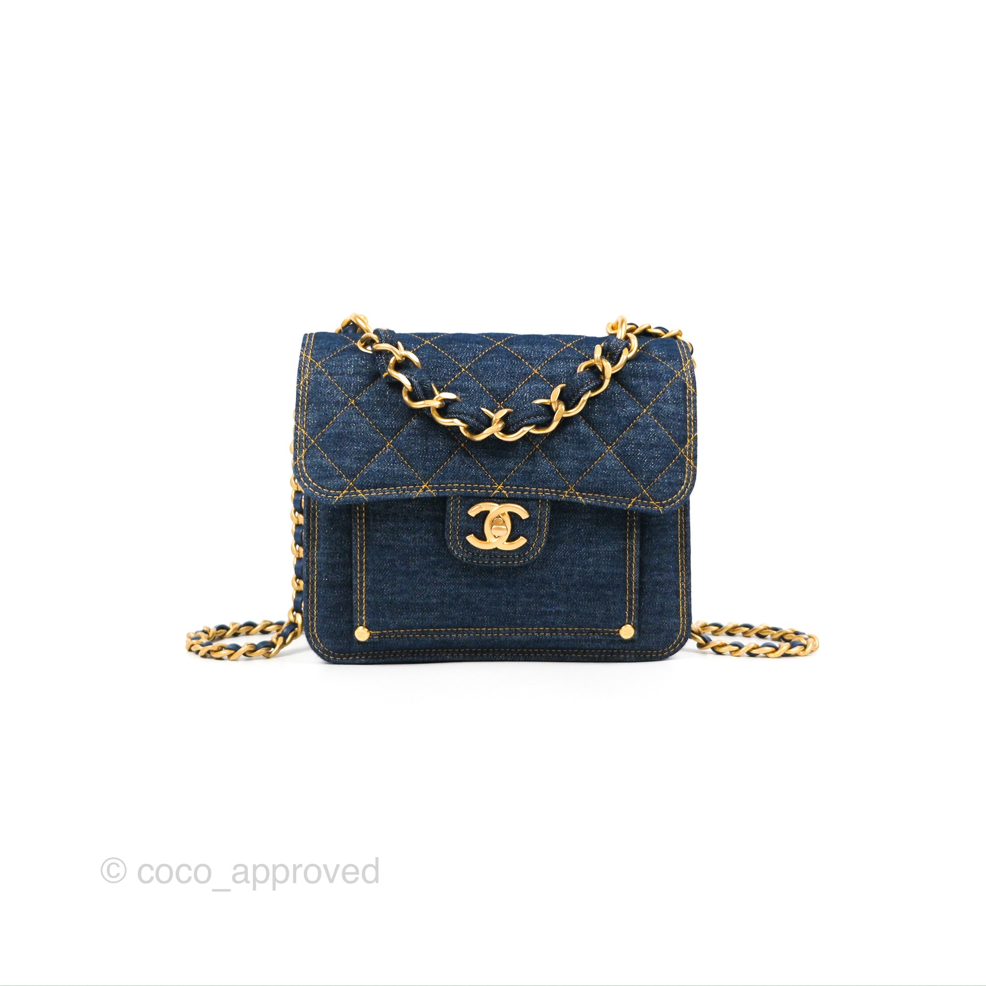 Chanel Square Flap Bag Denim Aged Gold Hardware 23S – Coco Approved Studio