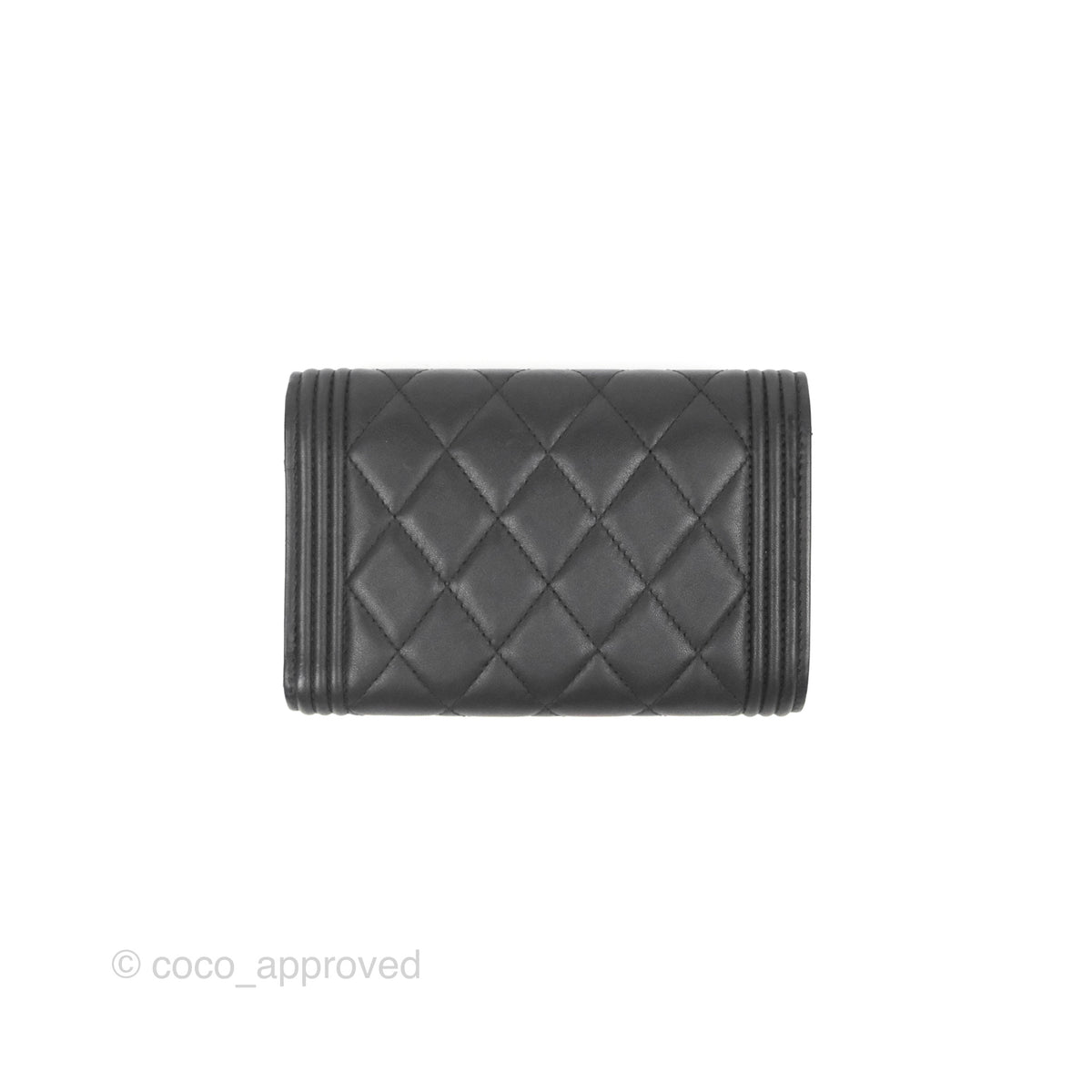 Chanel Quilted Boy Medium Trifold Flap Wallet Black Lambskin Aged Gold  Hardware