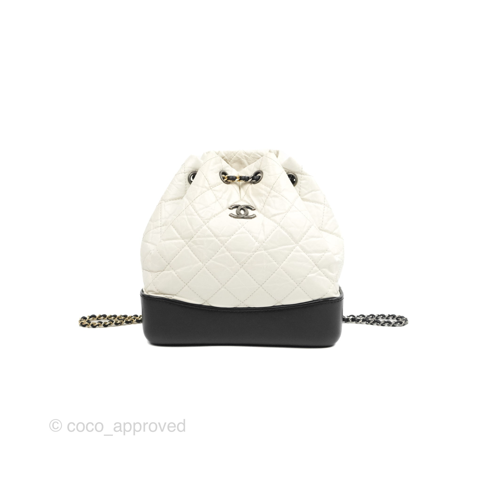 Chanel White/Black Aged Quilted Leather Small Gabrielle Backpack at 1stDibs