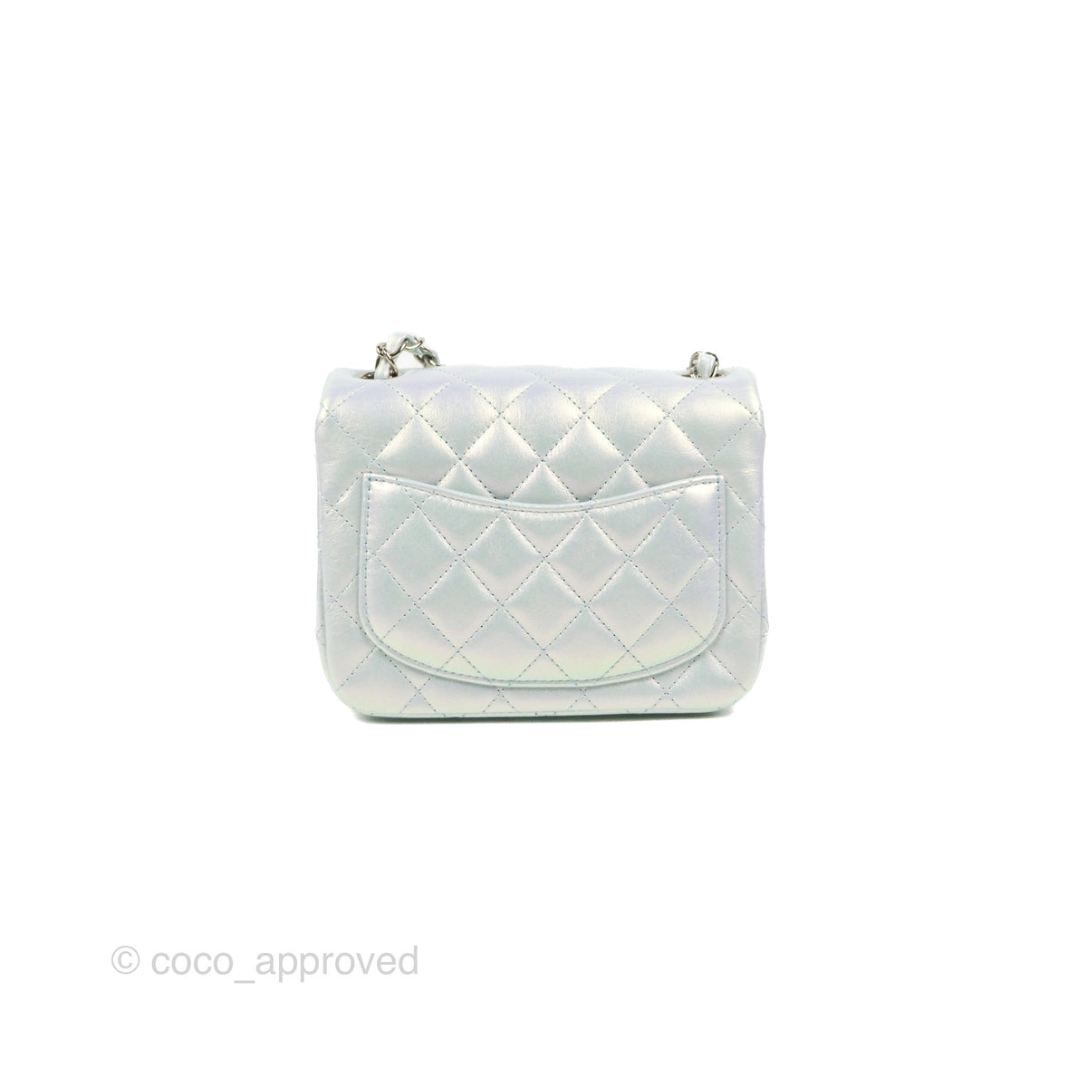 Chanel Mini Square Quilted Iridescent Pale Blue Silver Hardware Coco